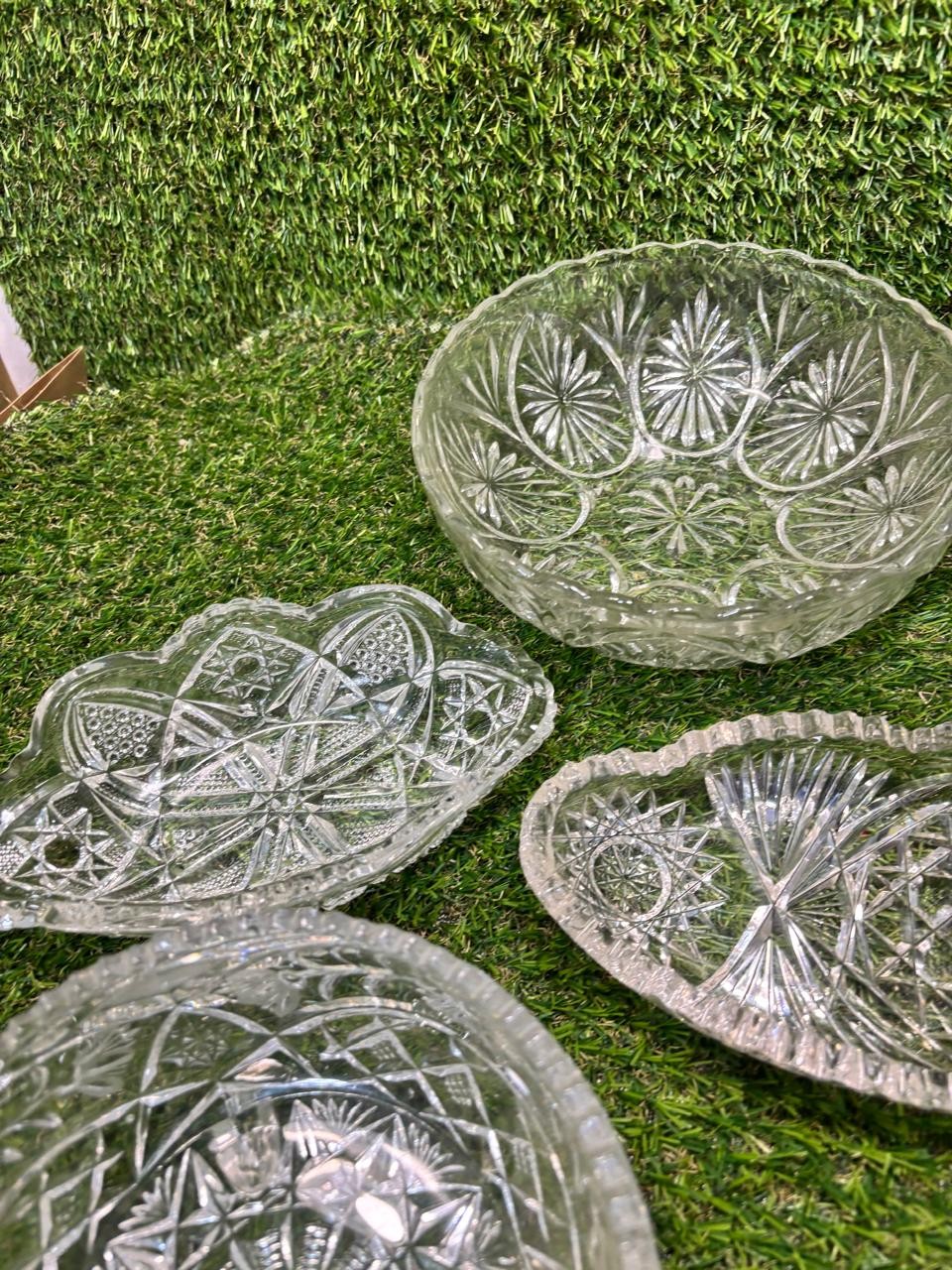 Vintage Pressed Clear Glass Lot 10 Pc Bowls Trays Bud Vases Serving Dishes