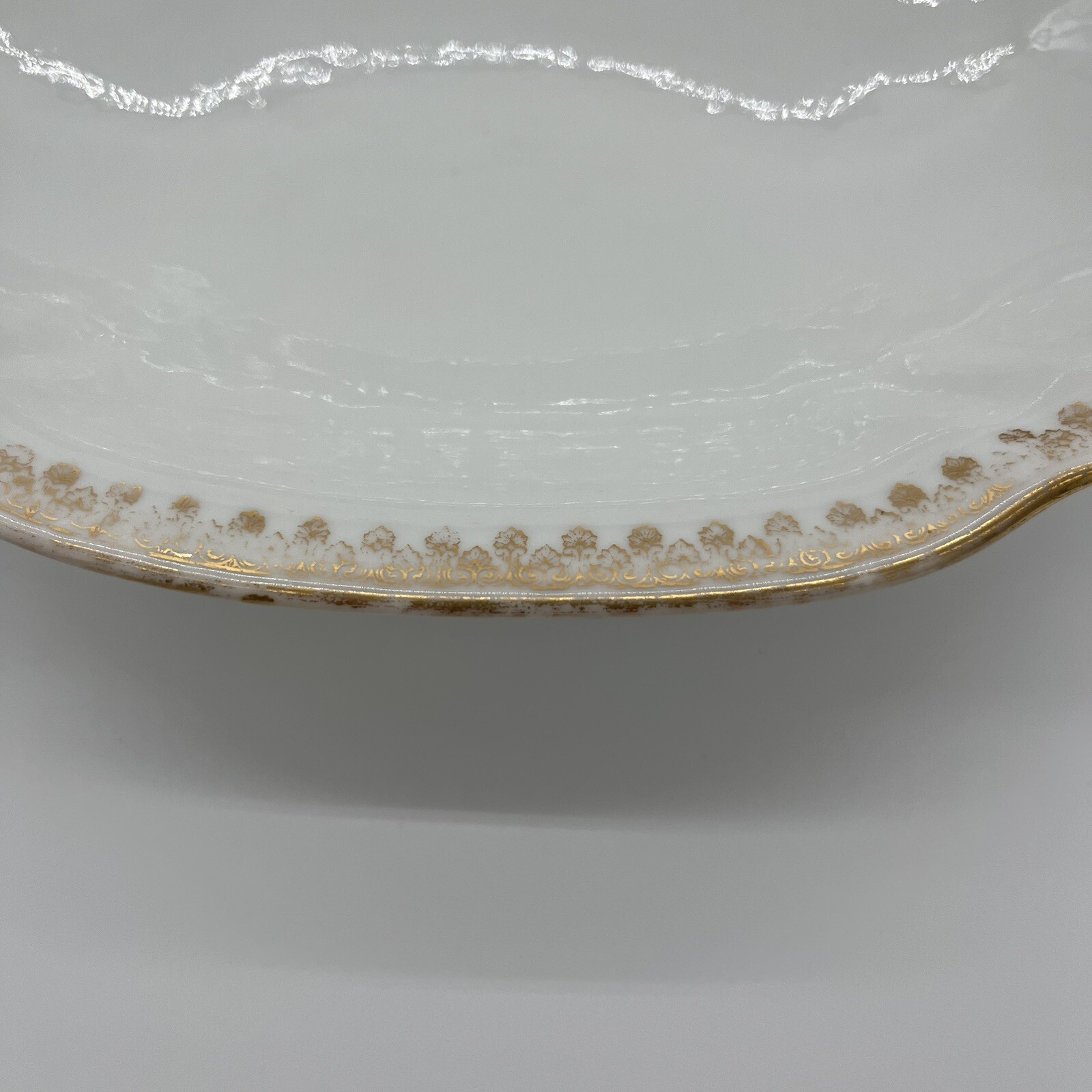 TWO Gorgeous White with Gold Trim T&V France Oval Serving Bowls 10” x 7.75”