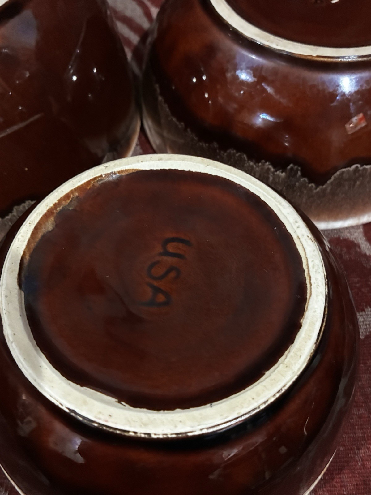 Vintage Nesting Bowls Brown Drip Glaze Stoneware USA Pottery Set Of 3 Mixing