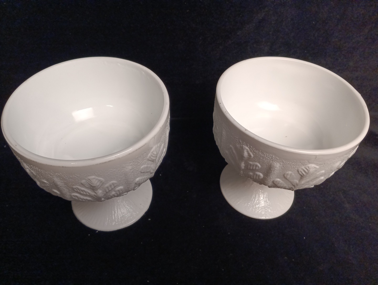 2 White Milk Glass Pedestal Bowl Goblet Footed Flower Vessel FTD 1978 6″H
