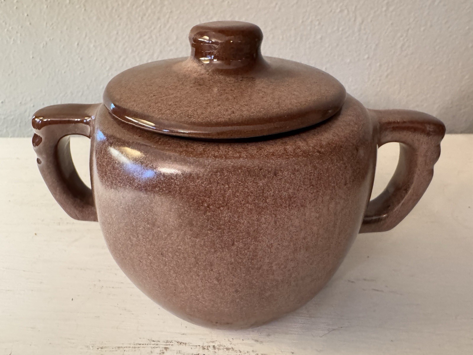 Vintage Frankoma Pottery Creamer & Sugar w Lid, Set 5A 5B Plainsman Brown EUC