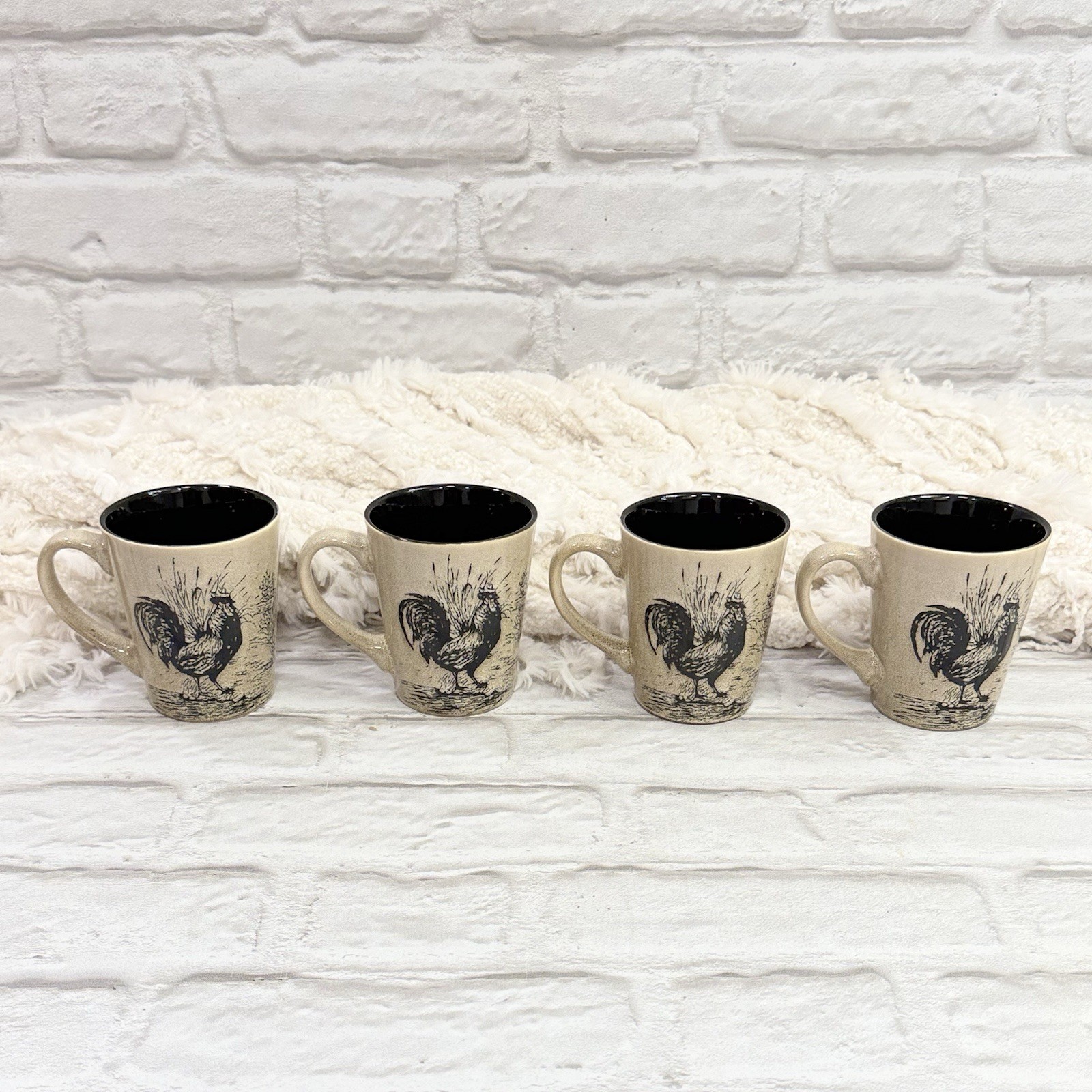Pfaltzgraff Homespun Rooster Coffee Tea Mugs Set Of 4 Ceramic Farmhouse NEW