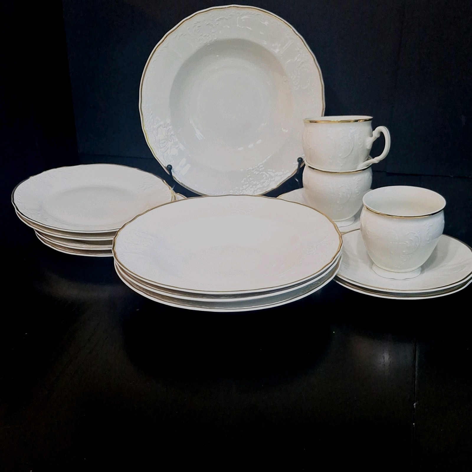 Baum Bros TM Bernadotte Ivory Porcelain Luncheon Set Salad Plate Bowl Cup Saucer