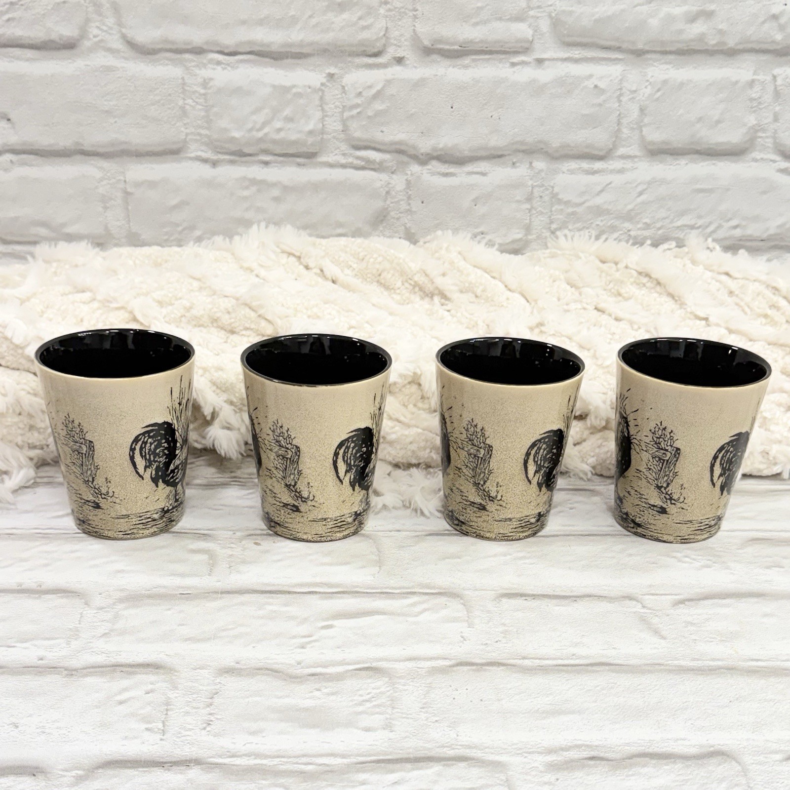Pfaltzgraff Homespun Rooster Coffee Tea Mugs Set Of 4 Ceramic Farmhouse NEW