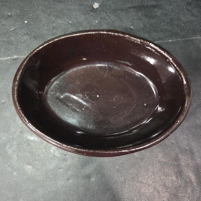 Ceramic Brown Artisan Pottery Oval Bowl, Vintage Handmade Rustic Trinket Dish