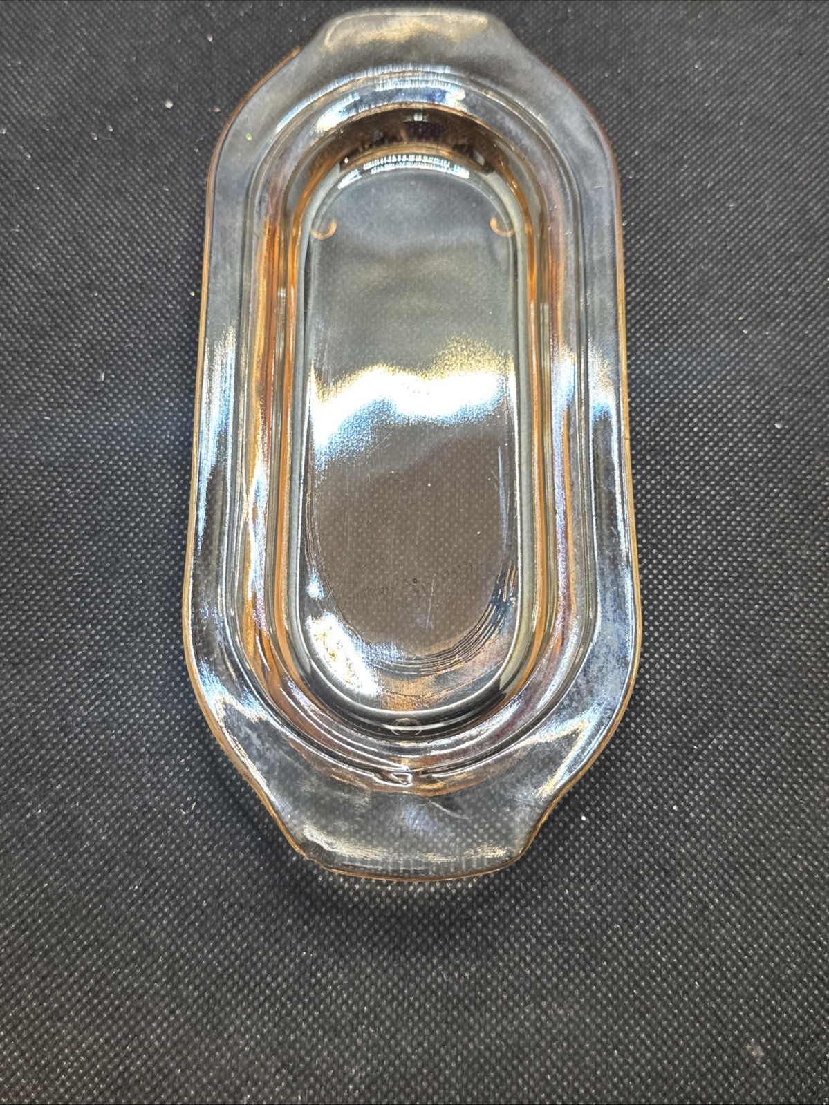 Rare Jeannette Iridescent-Carnival Floragold Louisa Marigold Covered Butter Dish