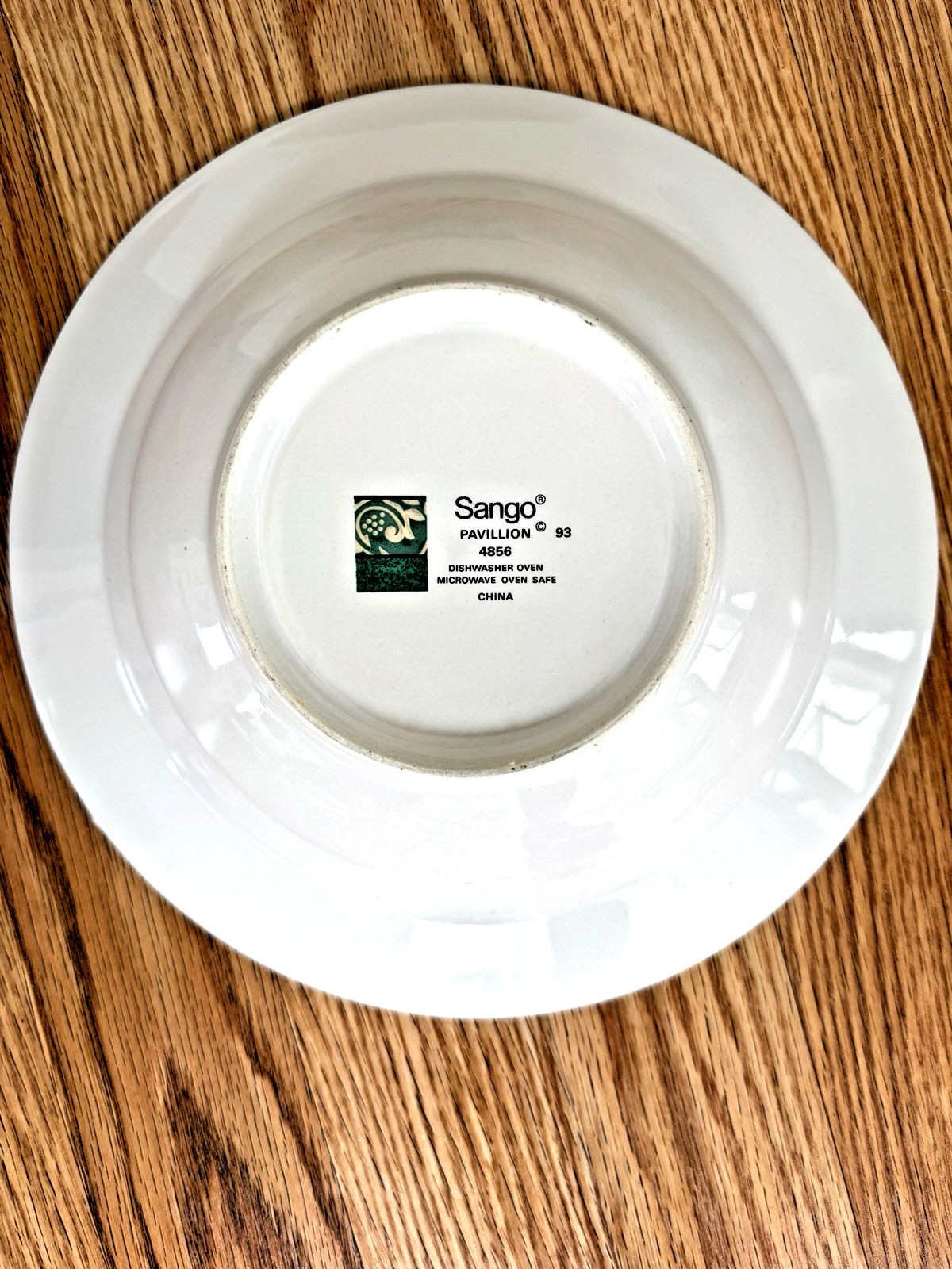 Sango PAVILLION 4856 Large Flat Rim Soup Bowls 9″ Green/Tan Scroll Set of 3