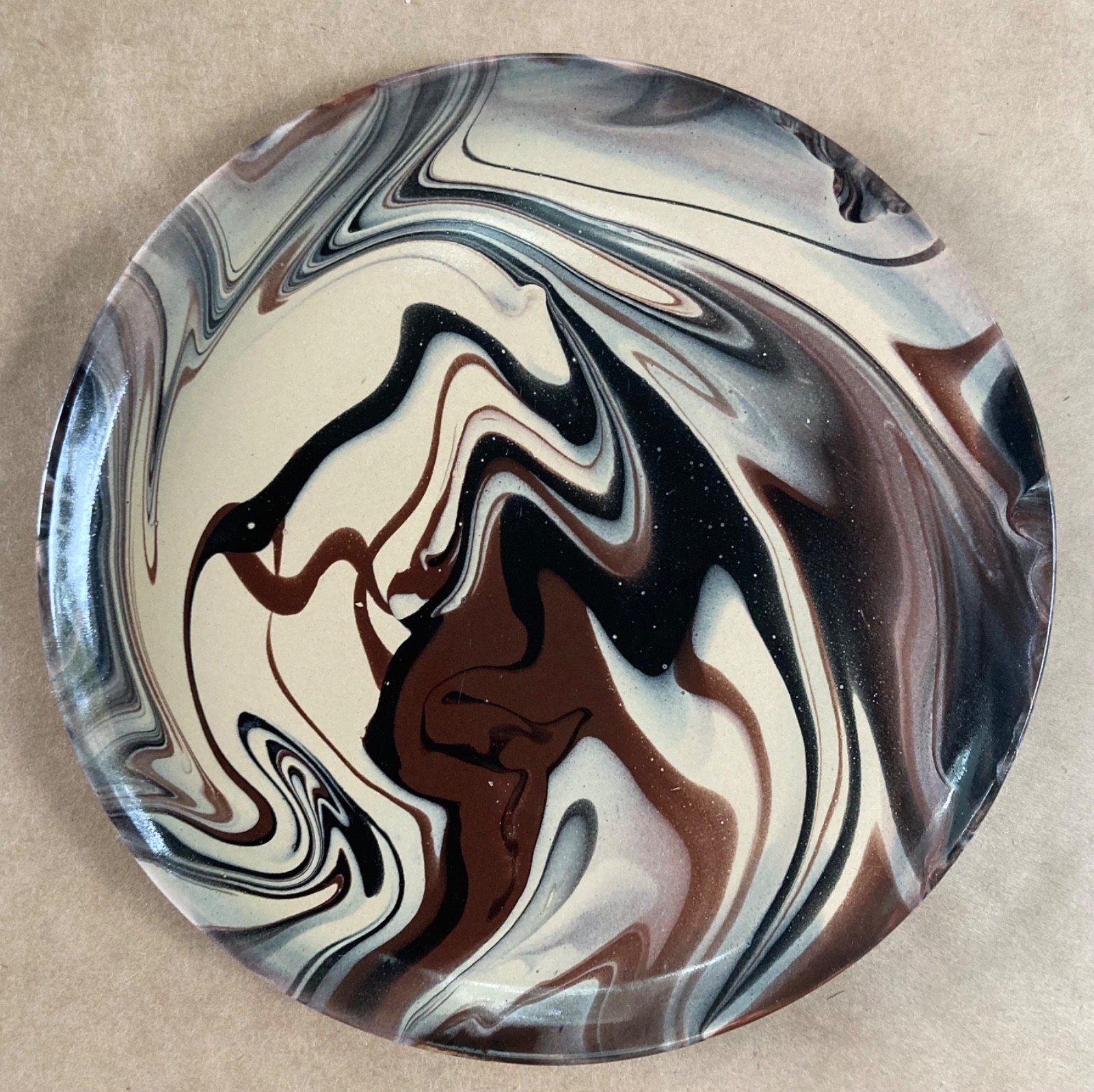 4 * VIETRI Chocolate Brown Marble Swirl 6.25” Plates Canapé Appetizer Cream Tan