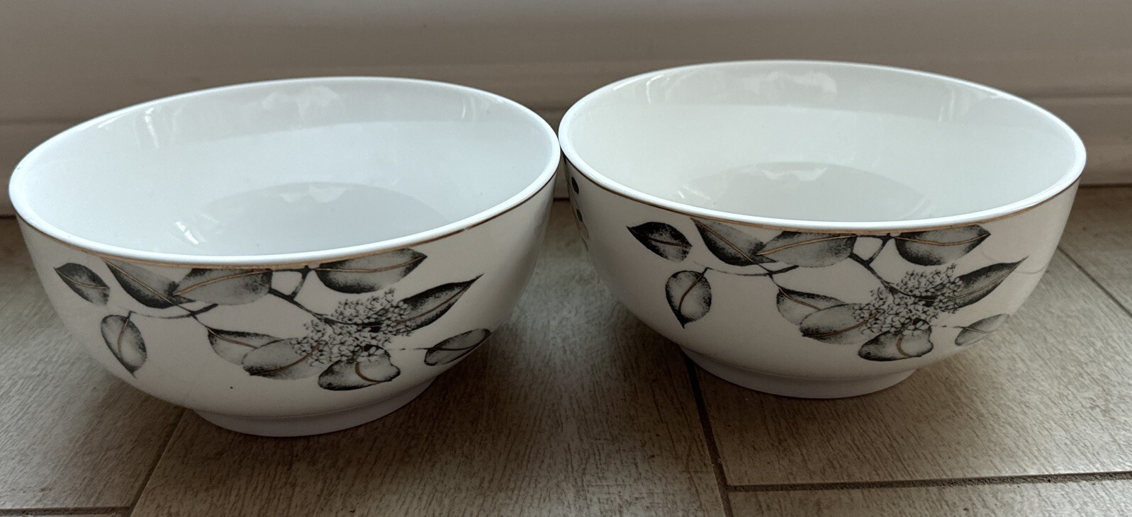 New Set 2 GRACE’S TEAWARE WHITE WITH GRAY PUMPKINS Berries GOLD TRIM 6” Bowls