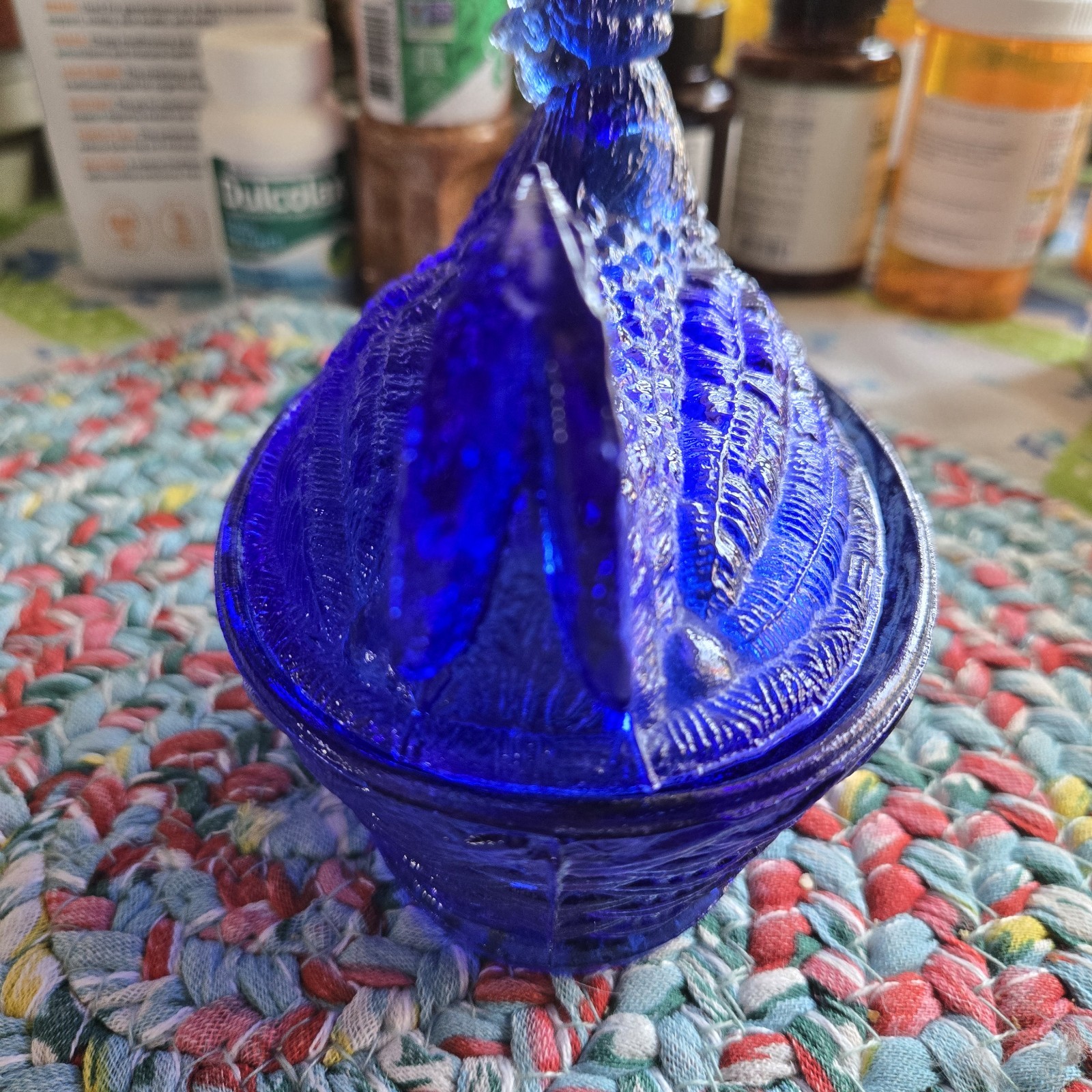 Hen on Nest Chicken Cobalt Blue Glass Style Dish 6 In Cottage Core Grandma Core