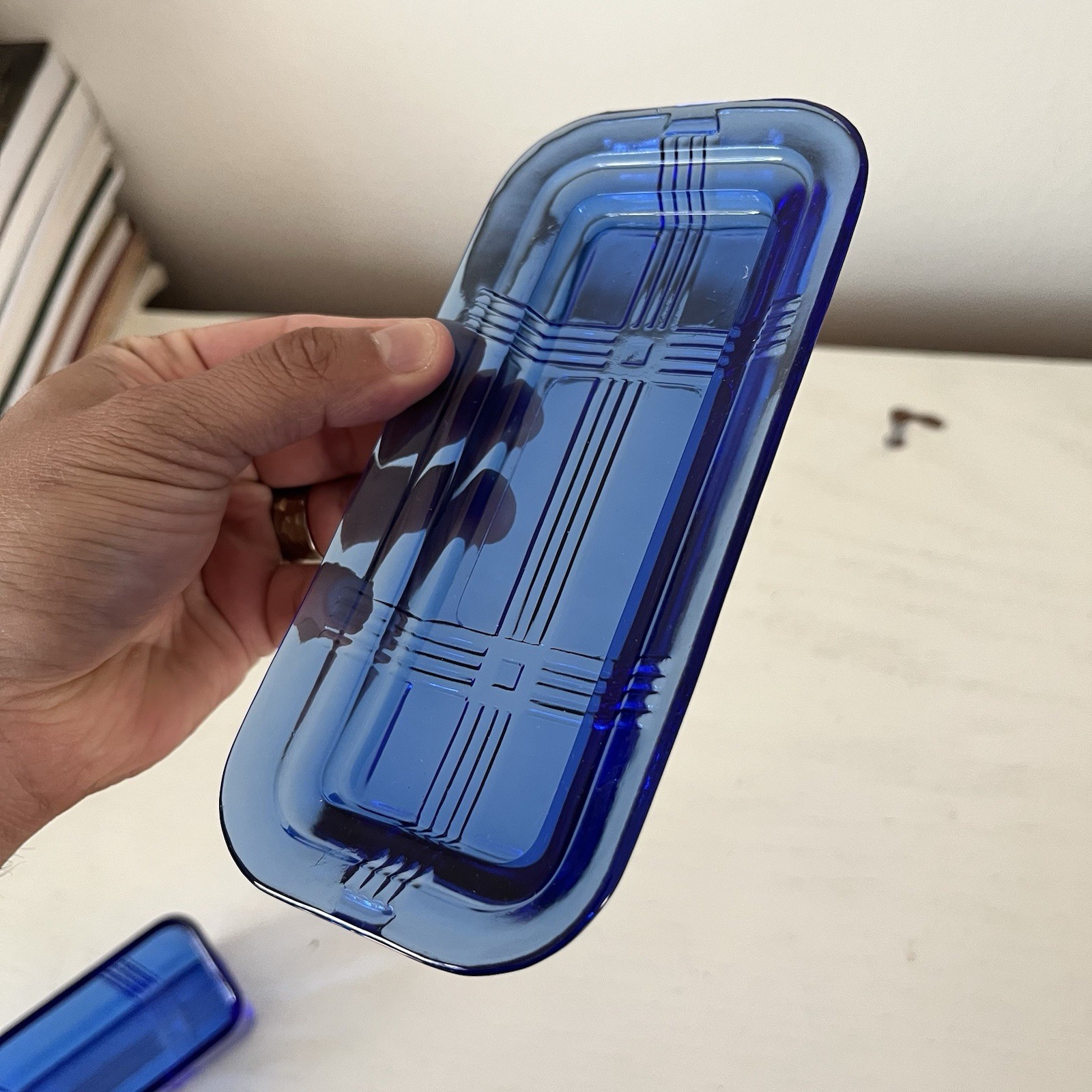 Vintage Hazel Atlas Cobalt Blue Glass Criss Cross Butter Dish, 1 Stick, 1/4 Lb