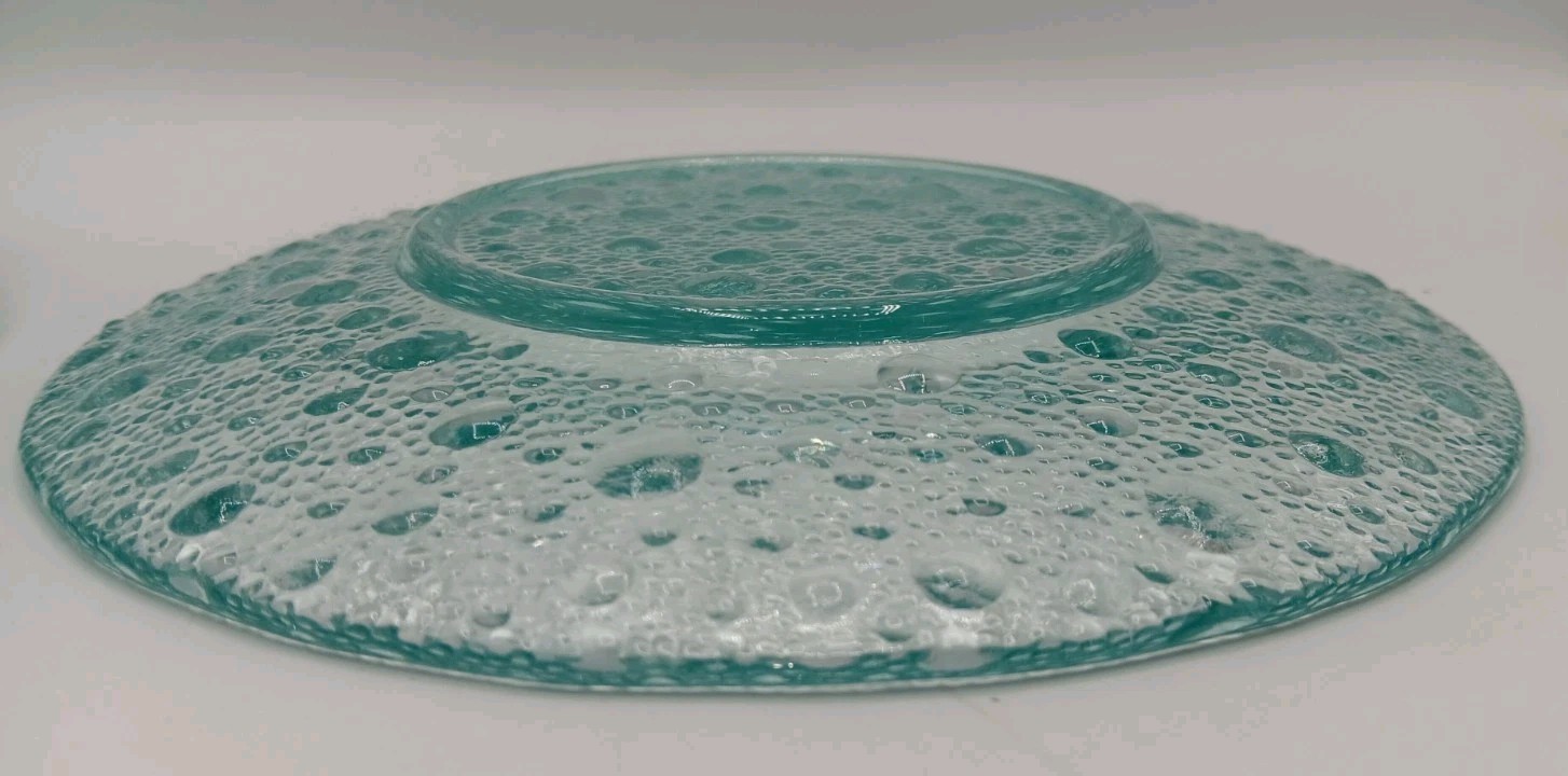Vintage Pavel Panek Sklo Union Bubble Glass Salad Plate 8″ Aqua Teal Czech MCM