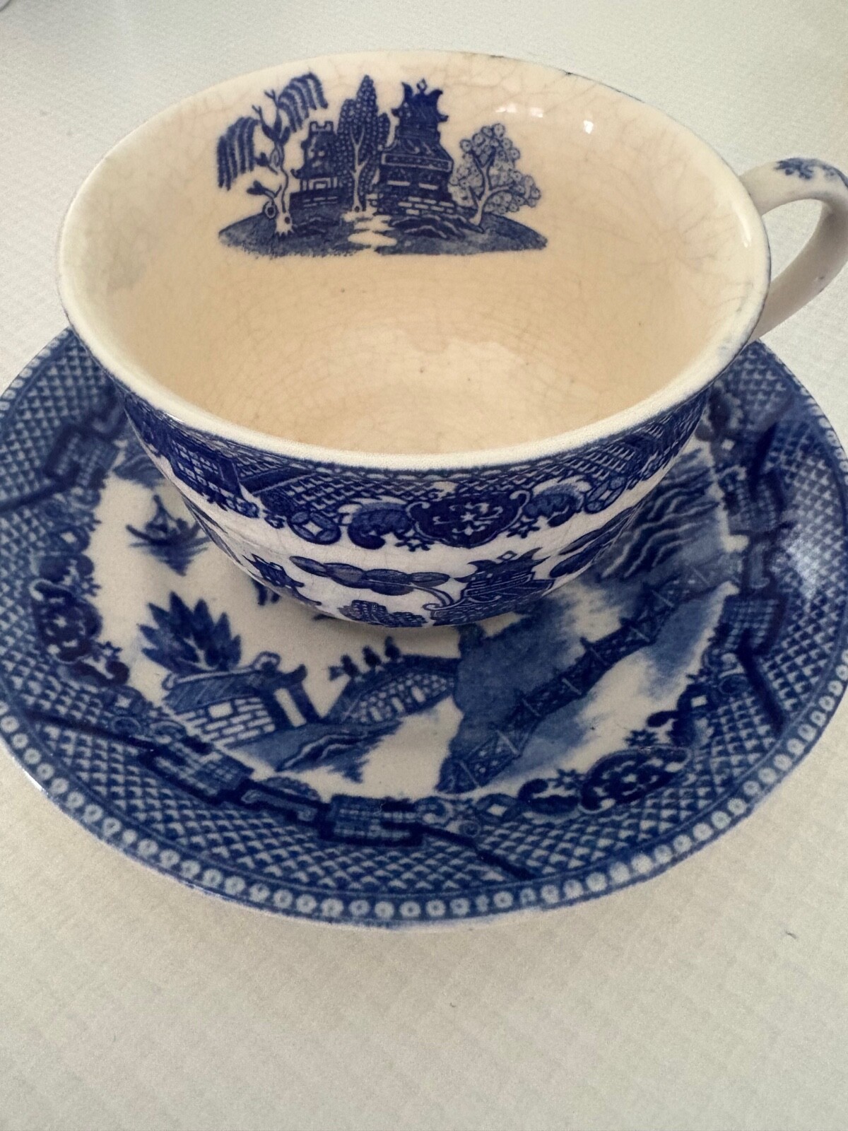 Blue Willow Made in Occupied Japan Set of 2 Tea Cups & Saucers