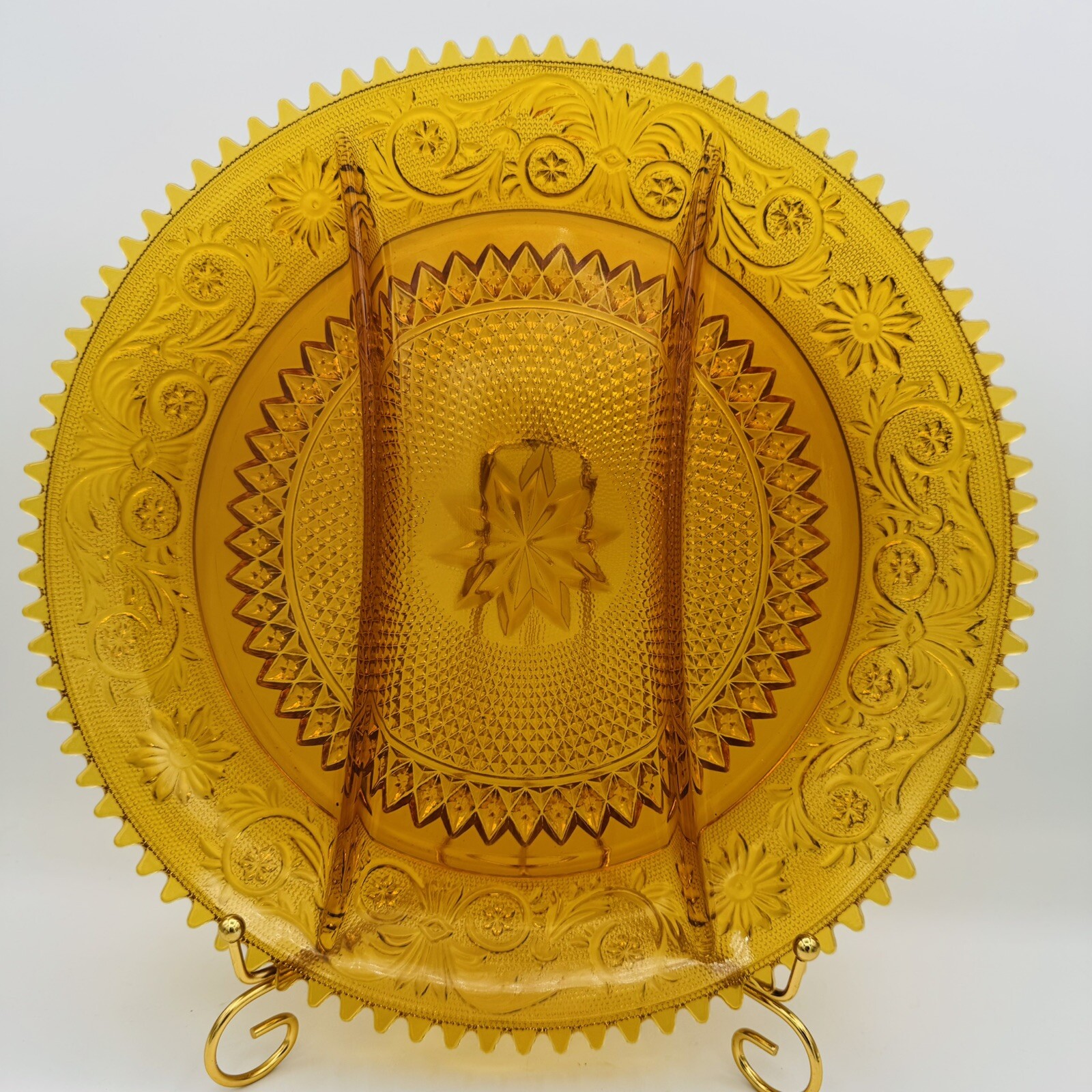 Indiana Tiara Glass Amber Sandwich 12″ Divided Relish Hors d’oeuvre Plate
