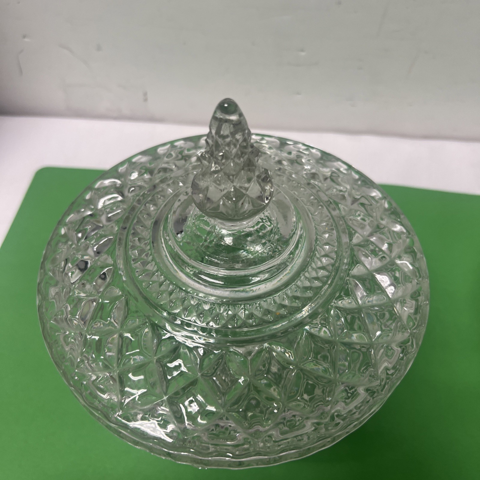 Lot Of 2 Vintage Anchor Hocking Wexford Diamond Pointed Clear Candy Dish W/lid