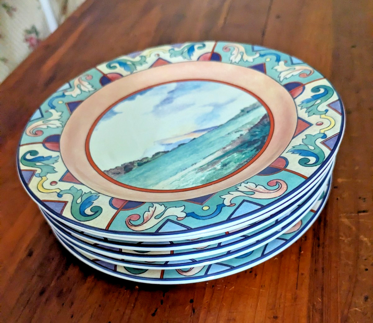 VTG Gien France ‘Ottoman’ Canape Plates Set / 6 New In Box 6.5″