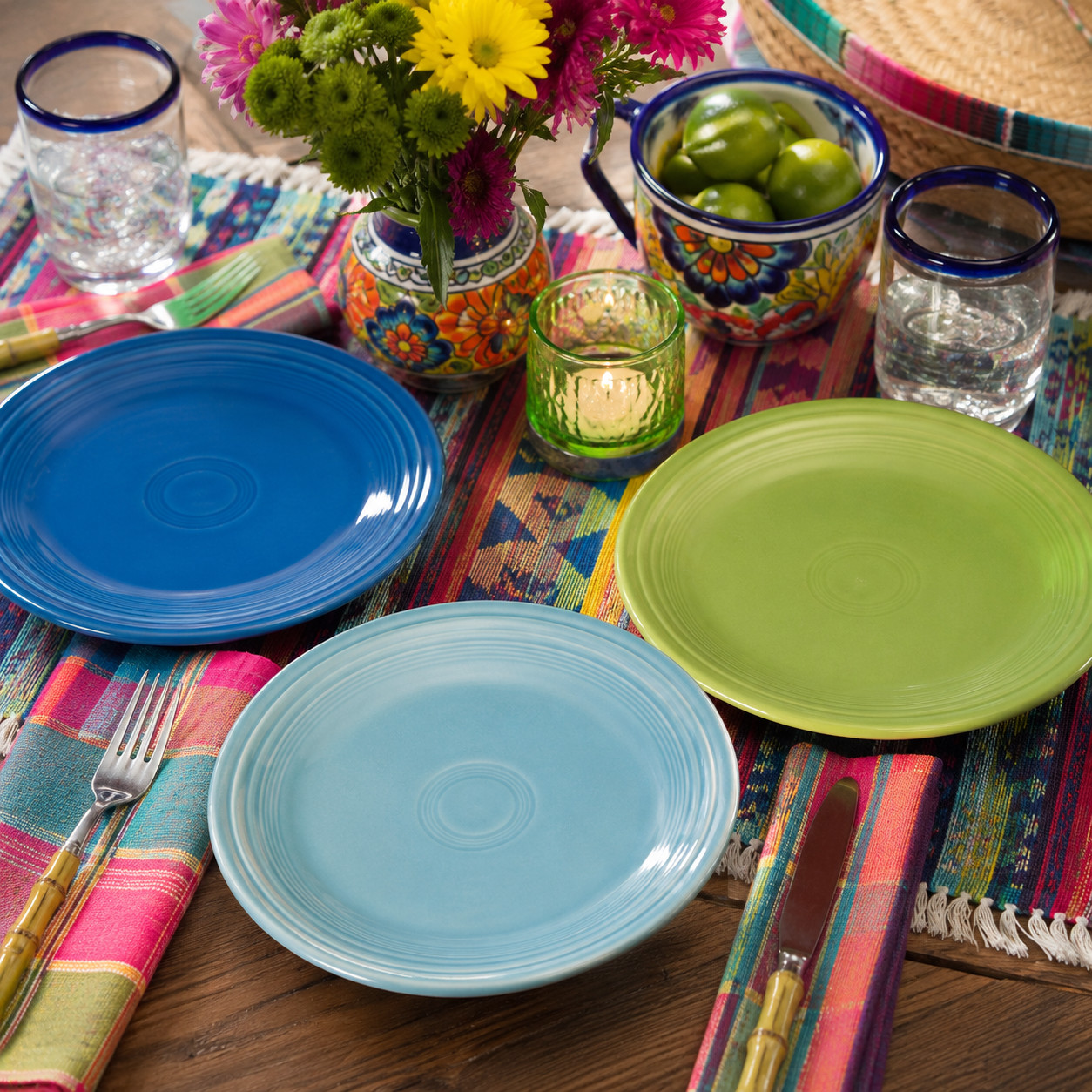 Fiesta 7.25″ Salad Plates Set of 3 Shamrock Peacock Turquoise Homer Laughlin USA