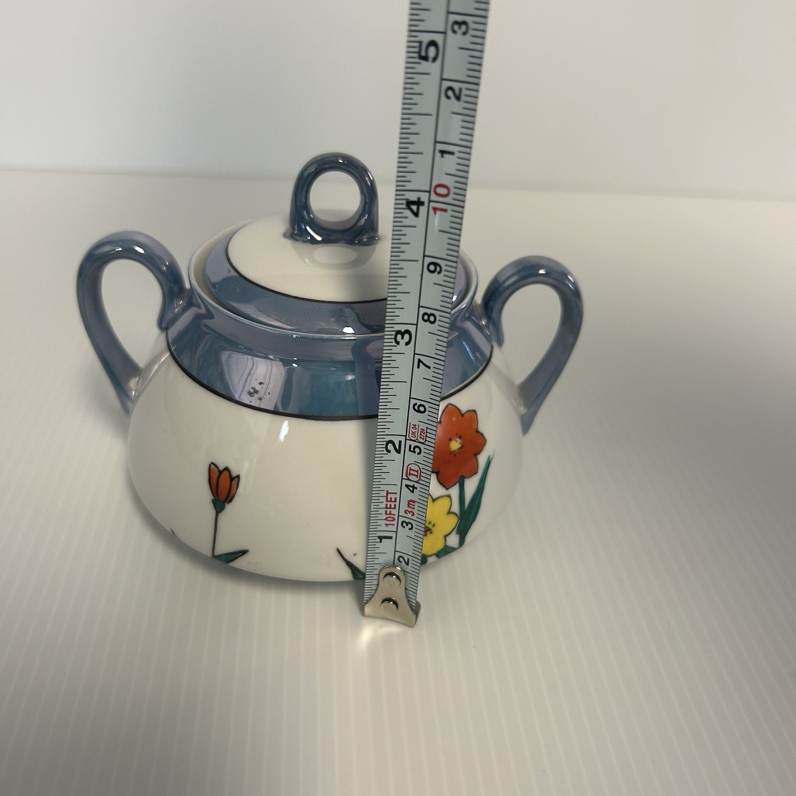 Meito Vintage China Blue Lustre Ware Sugar Bowl Hand Painted Made In Japan