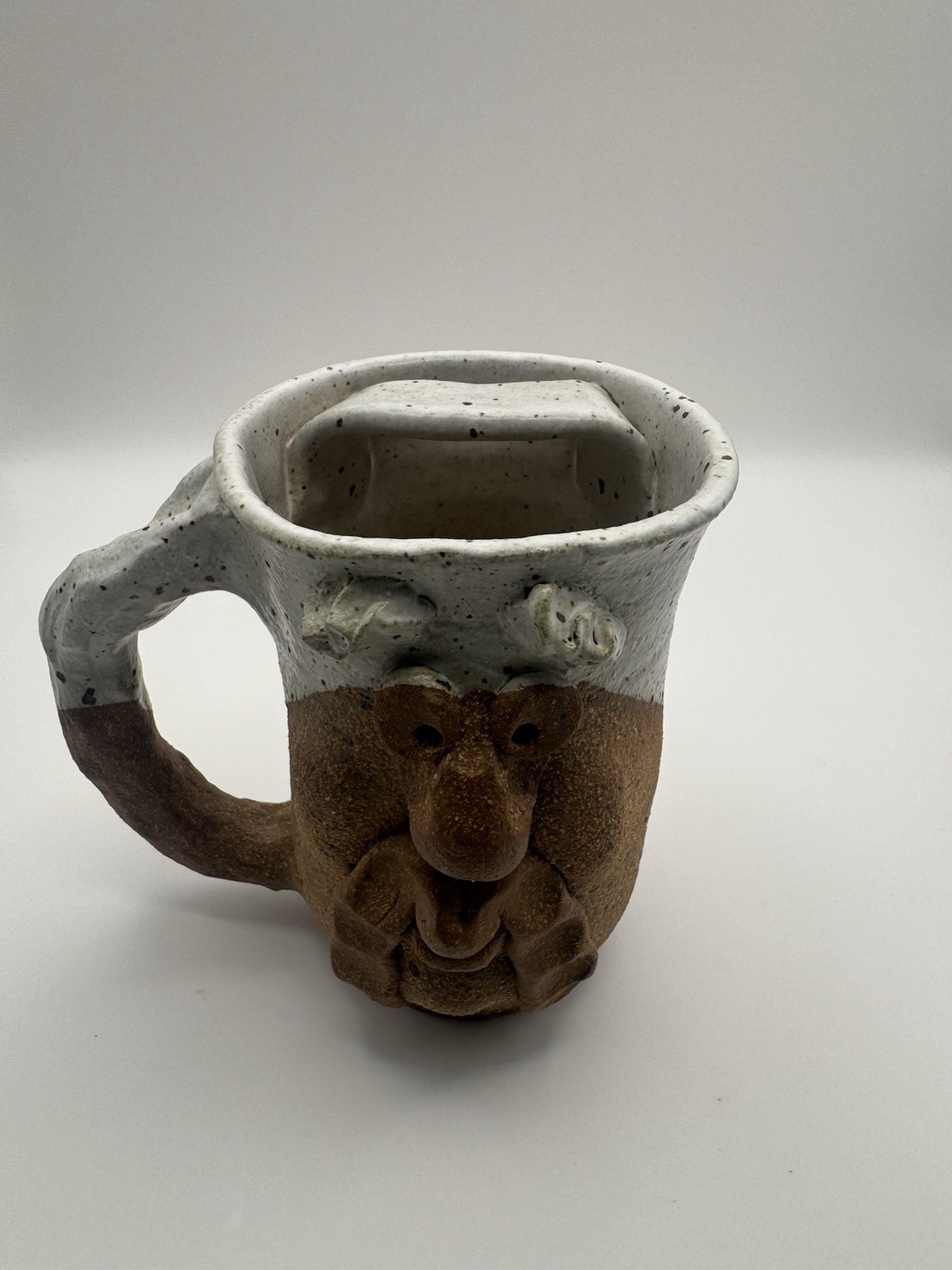 Vintage Mustache Funny Face Mug Handmade Pottery 3D Art Coffee Cup