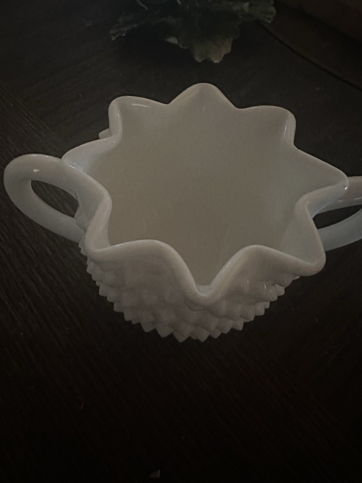 Vintage Fenton Hobnail Milk Glass Star Shape Open Sugar, Double Handled, #3906