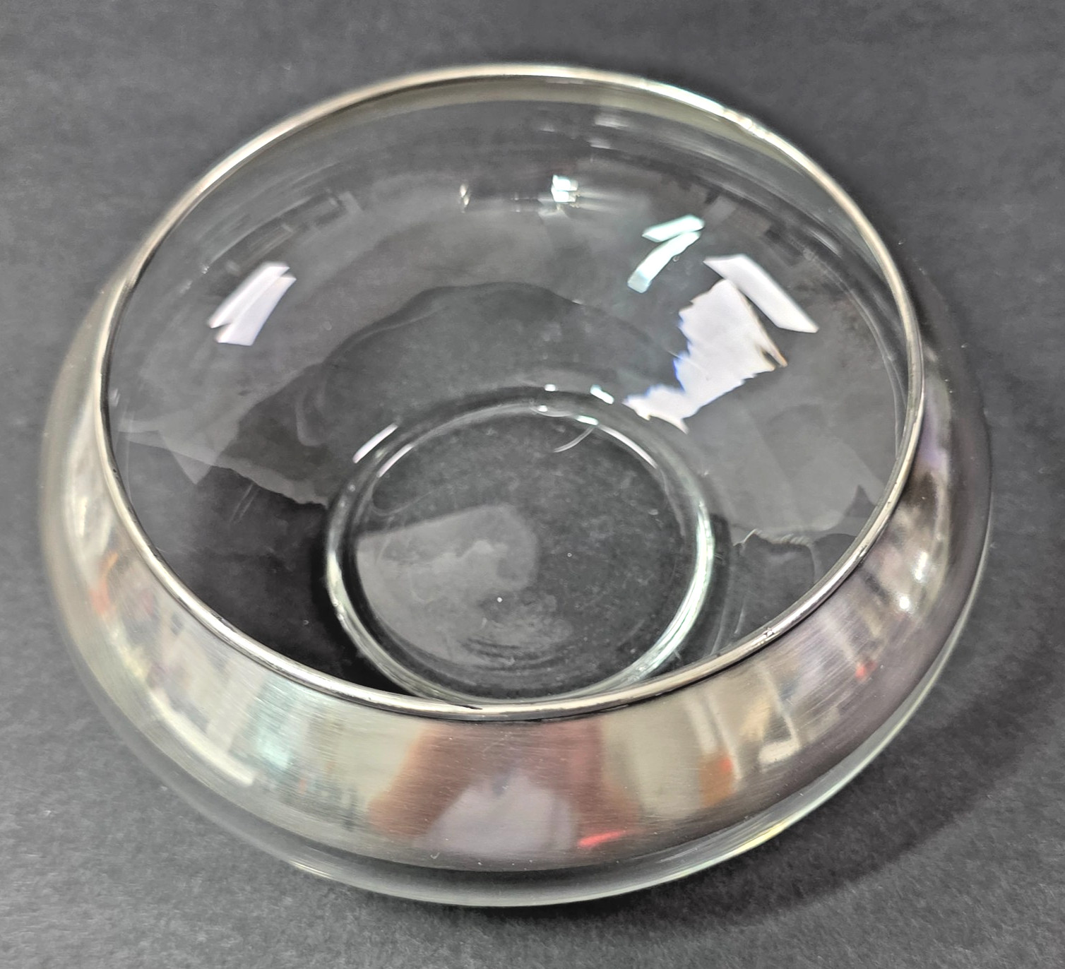 Dorothy Thorpe Allegro Silver Rim Glass Bowl MCM Hollywood Regency Home Decor
