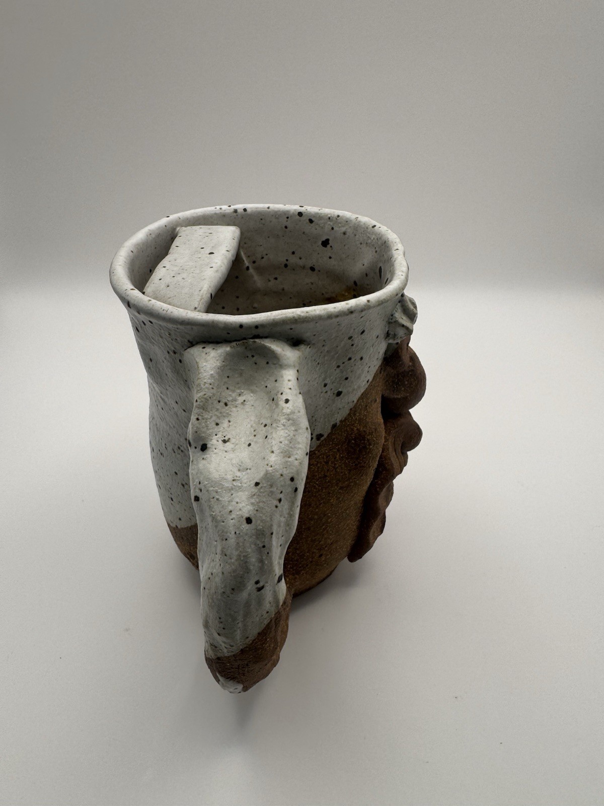 Vintage Mustache Funny Face Mug Handmade Pottery 3D Art Coffee Cup