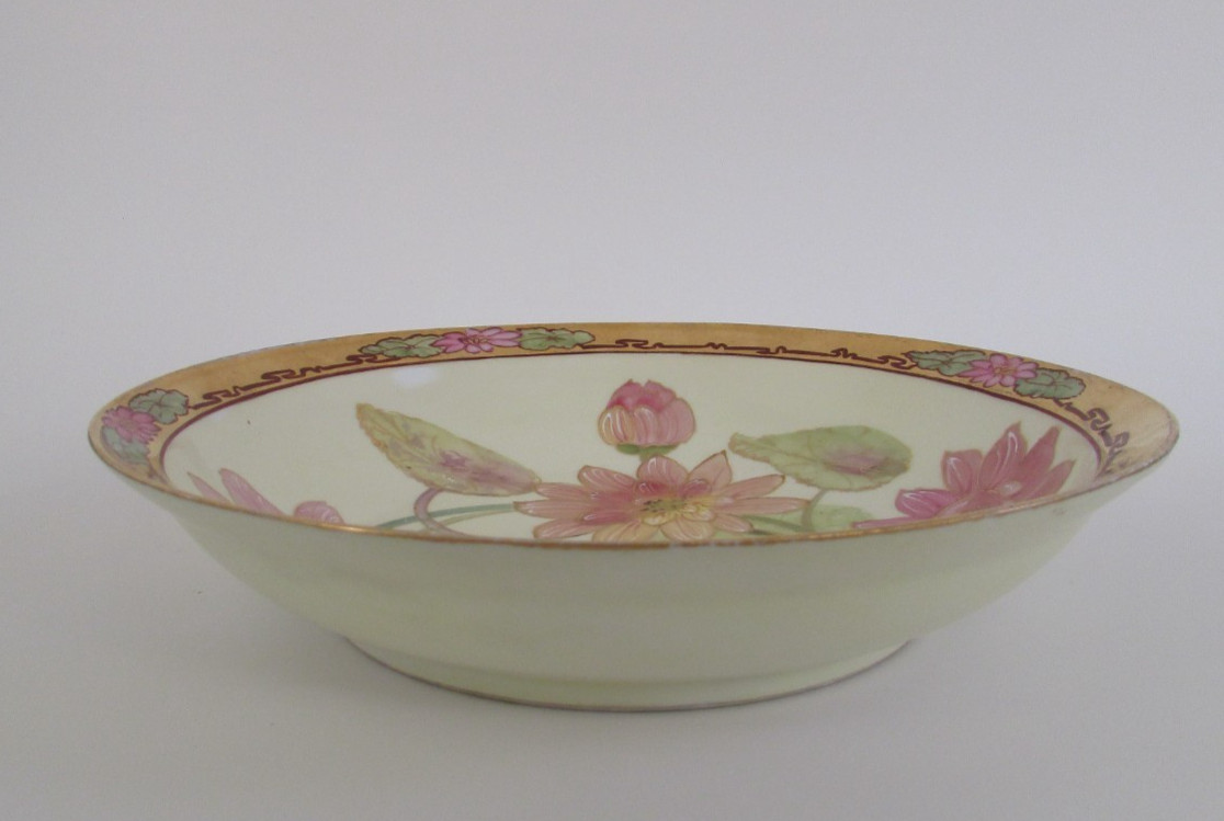 J. P. Limoges France Pickard Pink Lotus Lily Pad Floral Bowl by E. Challinor 10″