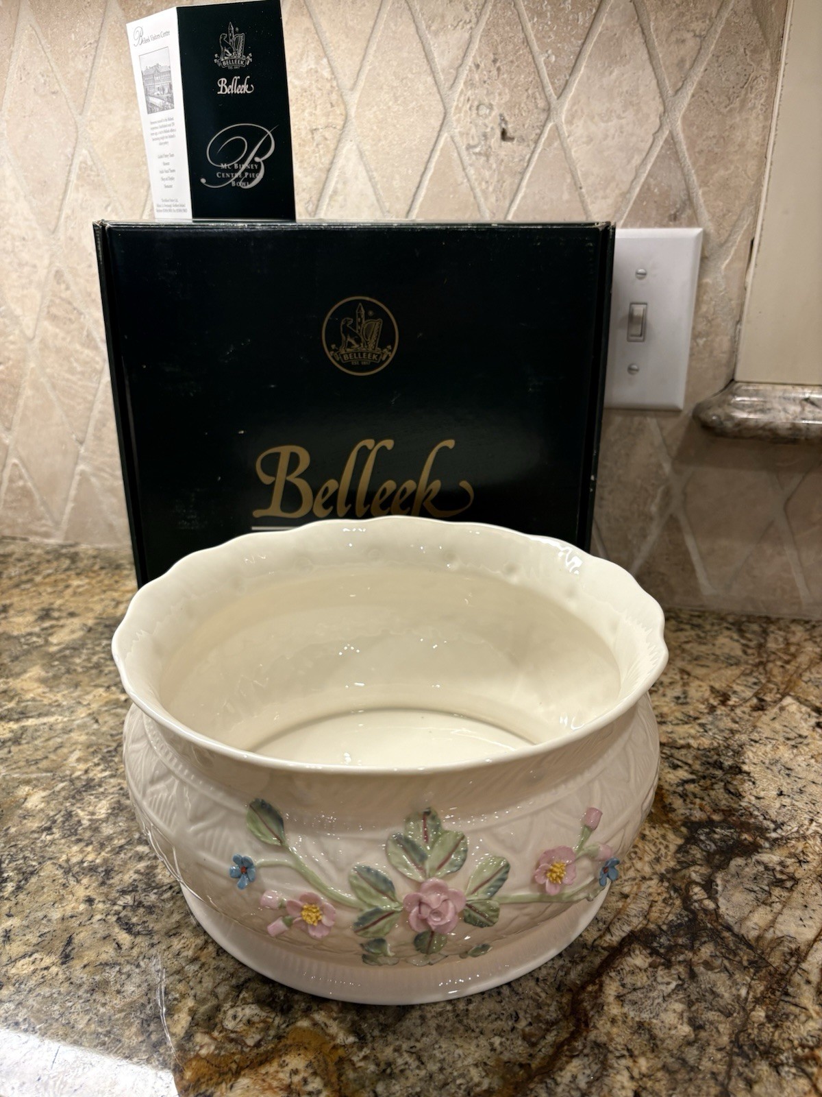 Belleek McBirney Large Centrepiece Bowl Limited Ed Applied Flowers 1999 Ireland