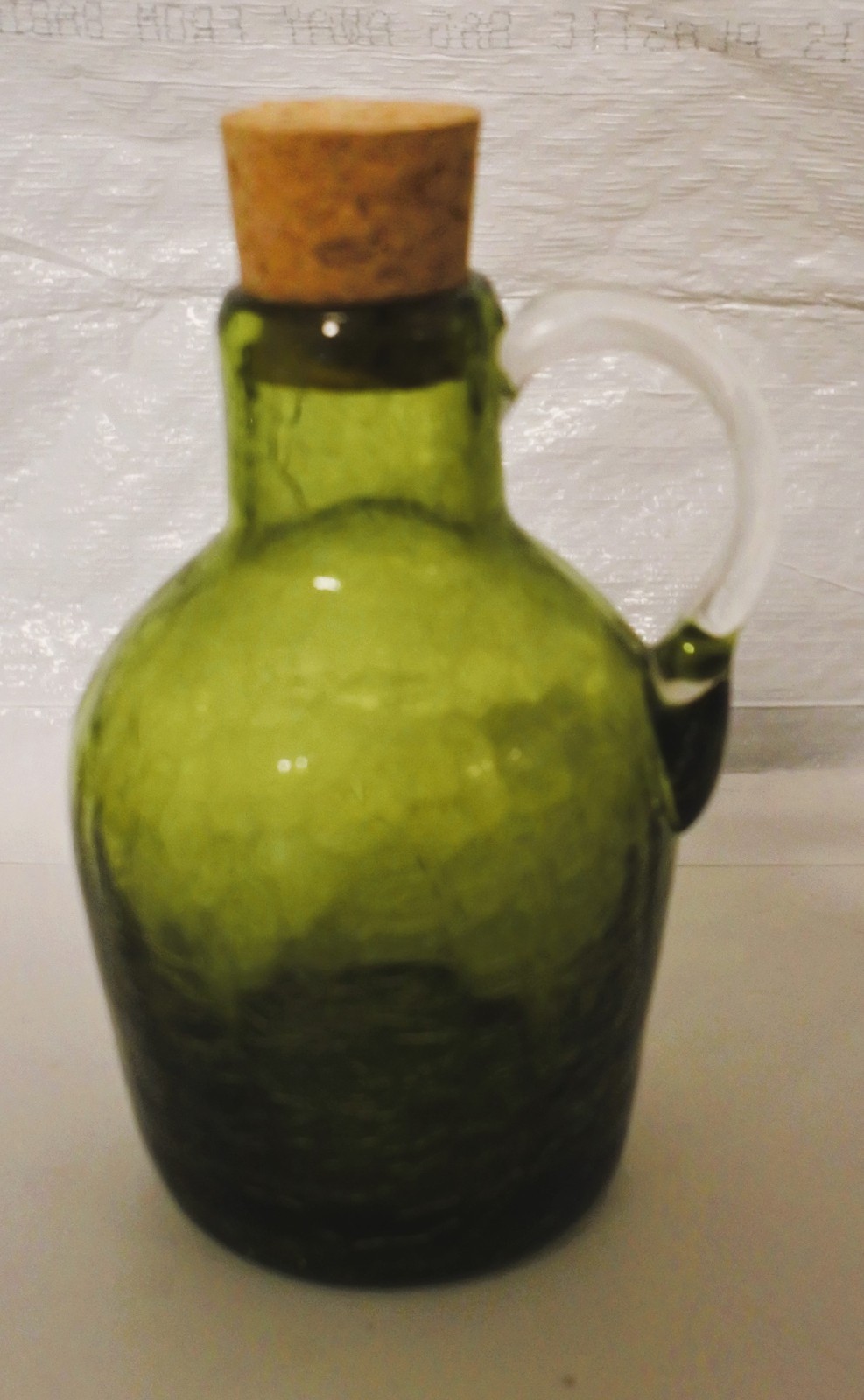 Olive Green Crackle Art Glass Jug Pitcher Hand Blown by Pilgrim Lot of 2