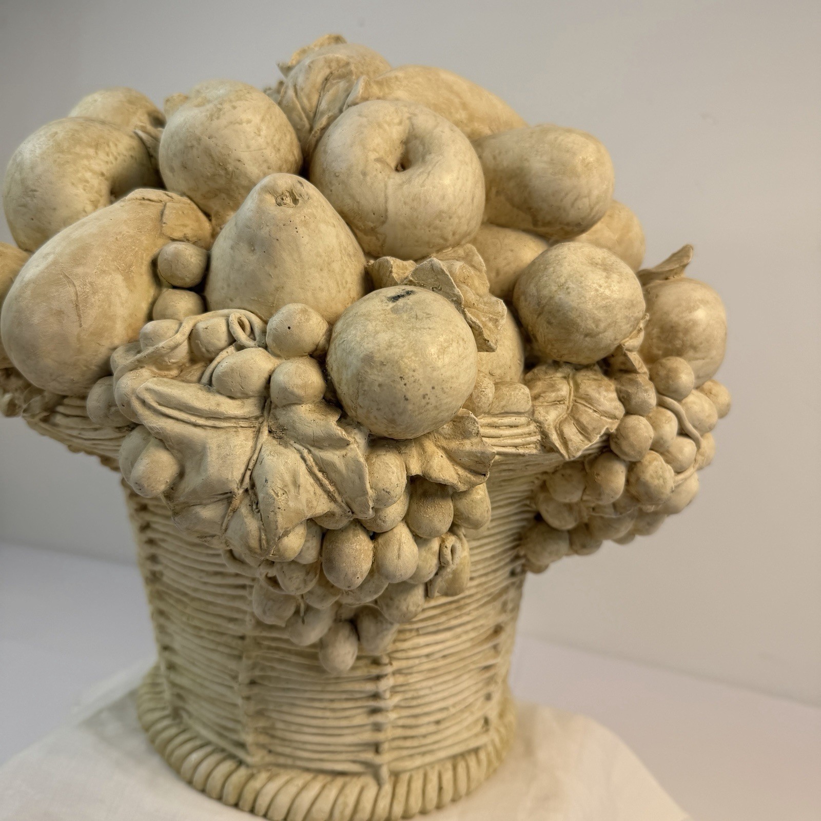 Large Resin Fruit & Flower Basket Centerpiece 12”H Off White Garden Boho Cottage