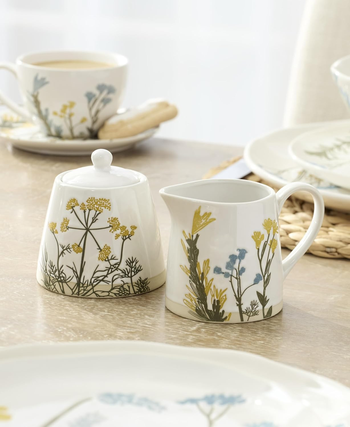 Kitchen and Dining, Wildflowers 2-Piece Sugar and Creamer Set, Stoneware Materia