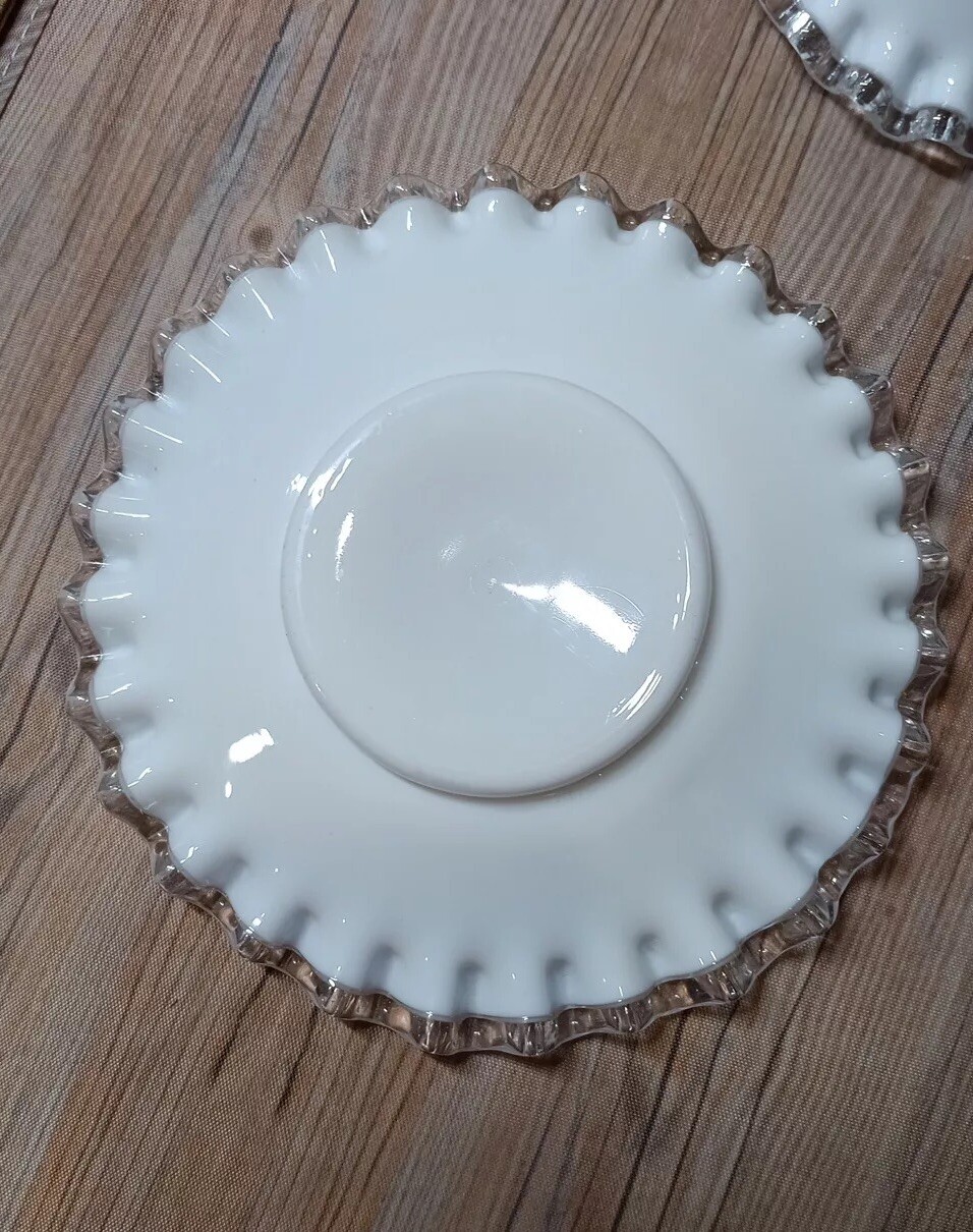 Vintage Fenton Silver Crest Milk Glass Mayonnaise Bowl With Saucer