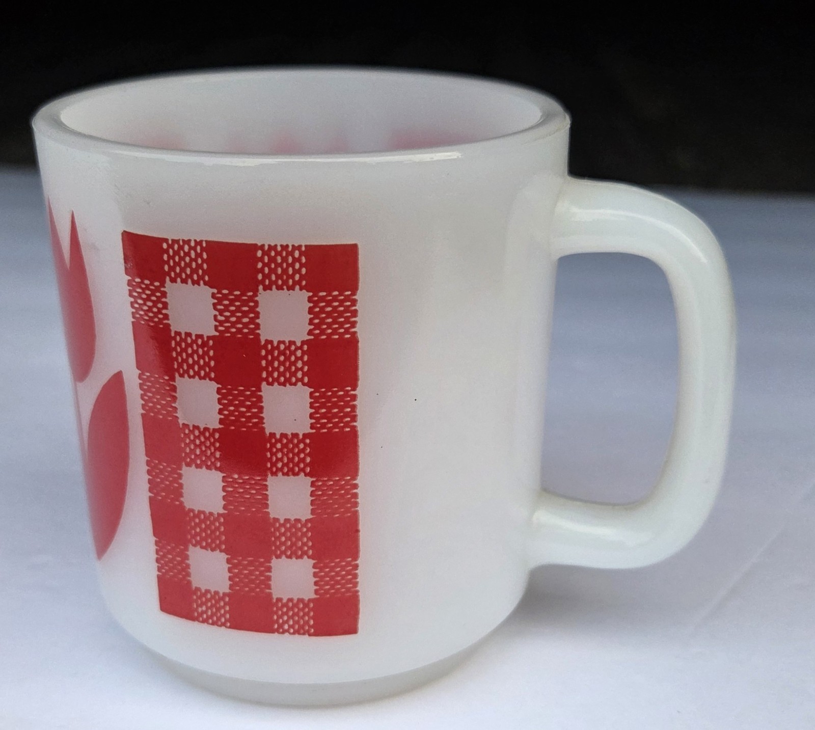Vtg Termocrisa?Jeannette Glasbake? Coffee Mug Red Tulip Gingham 1960’s-70’s