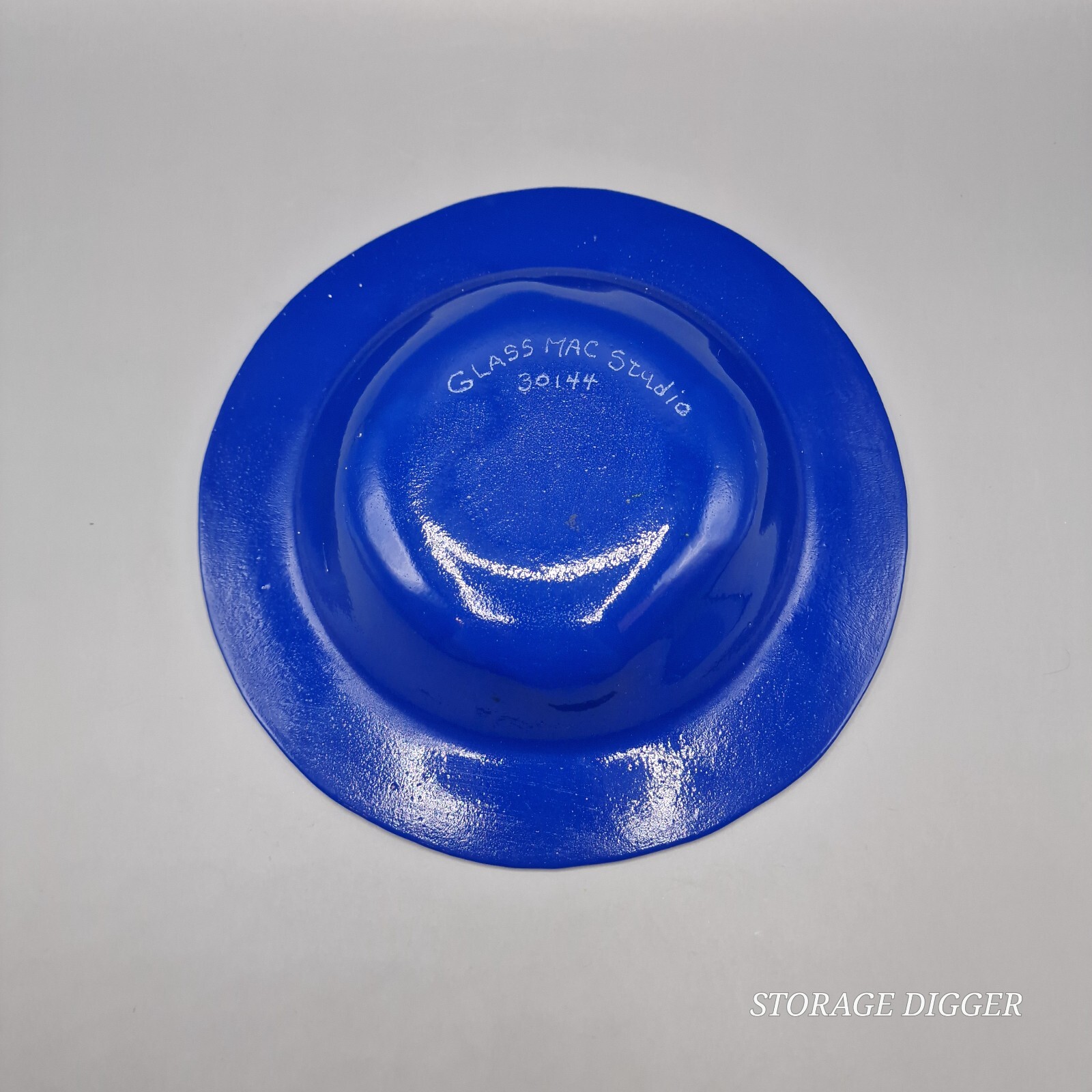 Vintage Glass Mac Studio 30144 Cobalt Blue Round Bowl Yellow & Pink Glaze Dots