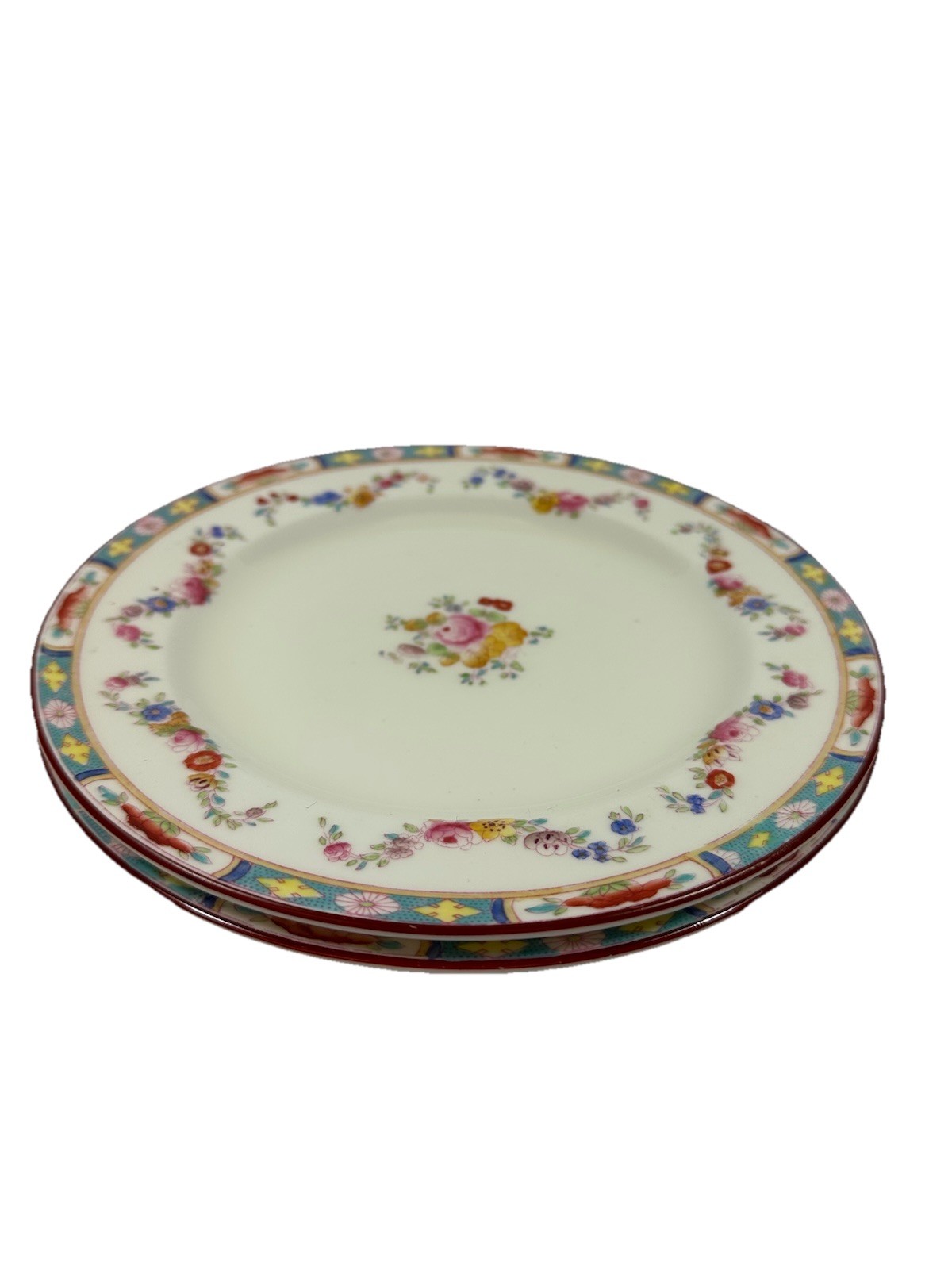Crown England Sutherland Salad Plates 8″ Set Of 2 Rose Garland Floral Swag Vtg
