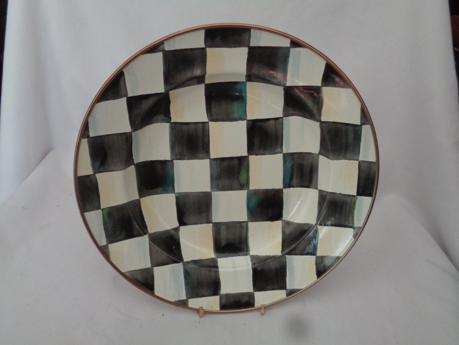 MacKenzie Childs Black And White Courtly Check Rimmed Soup Bowl