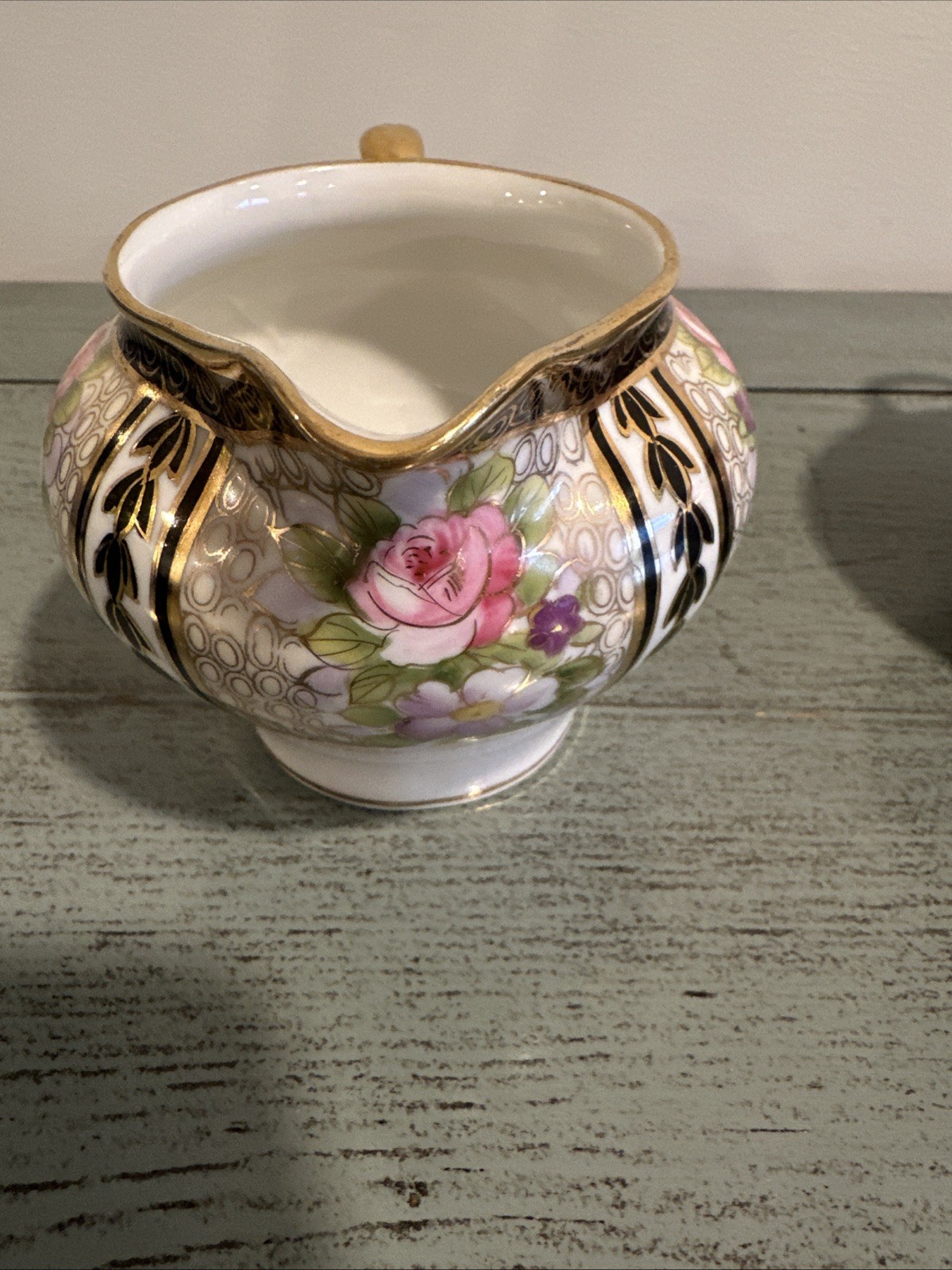 Antique Japan NIPPON Hand Painted Gold Creamer and Sugar Bowl W/ Lid