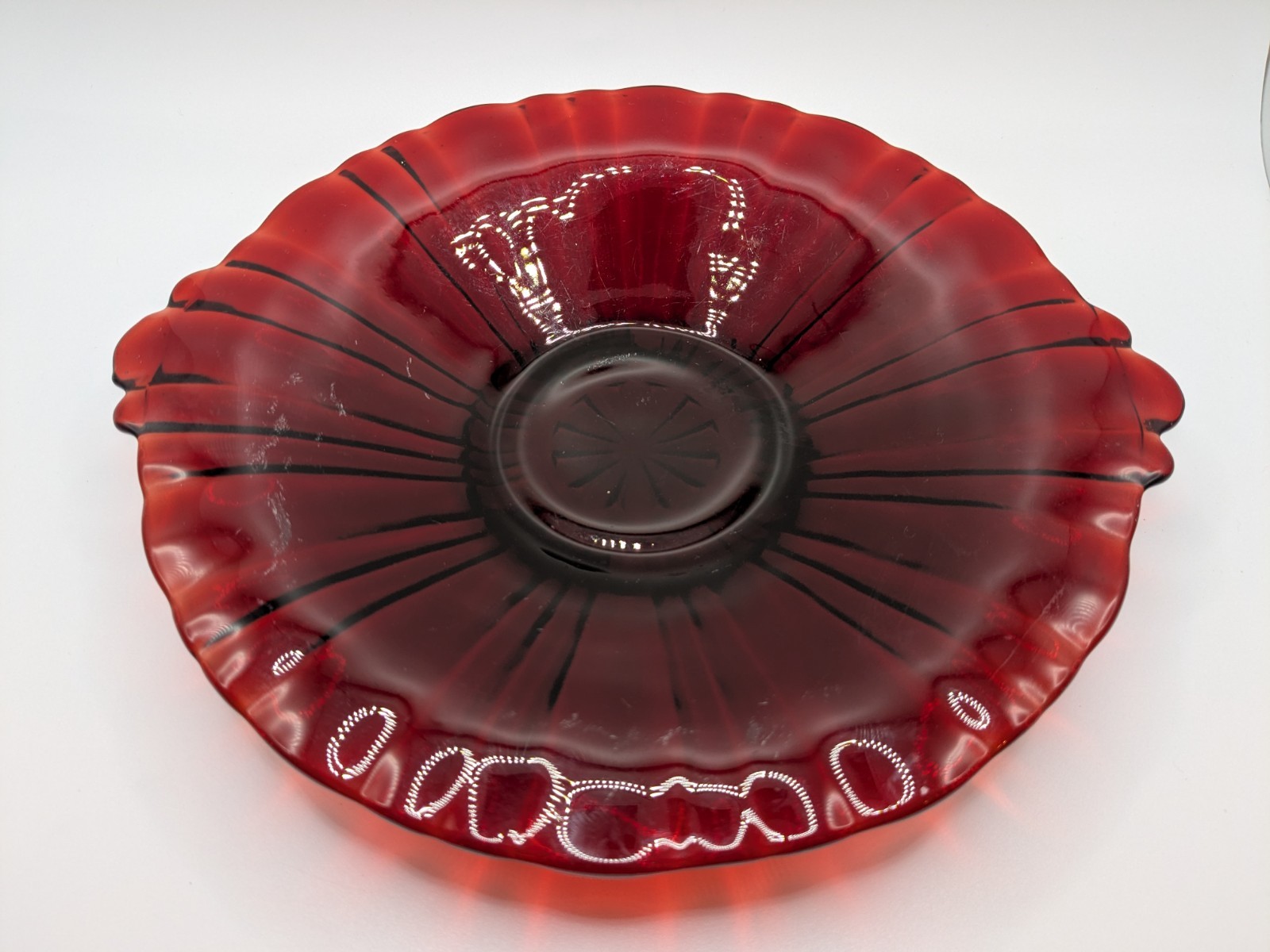 Vintage Serving Plate Ruby Red Depression Glass 8”Gorgeous Glass Art