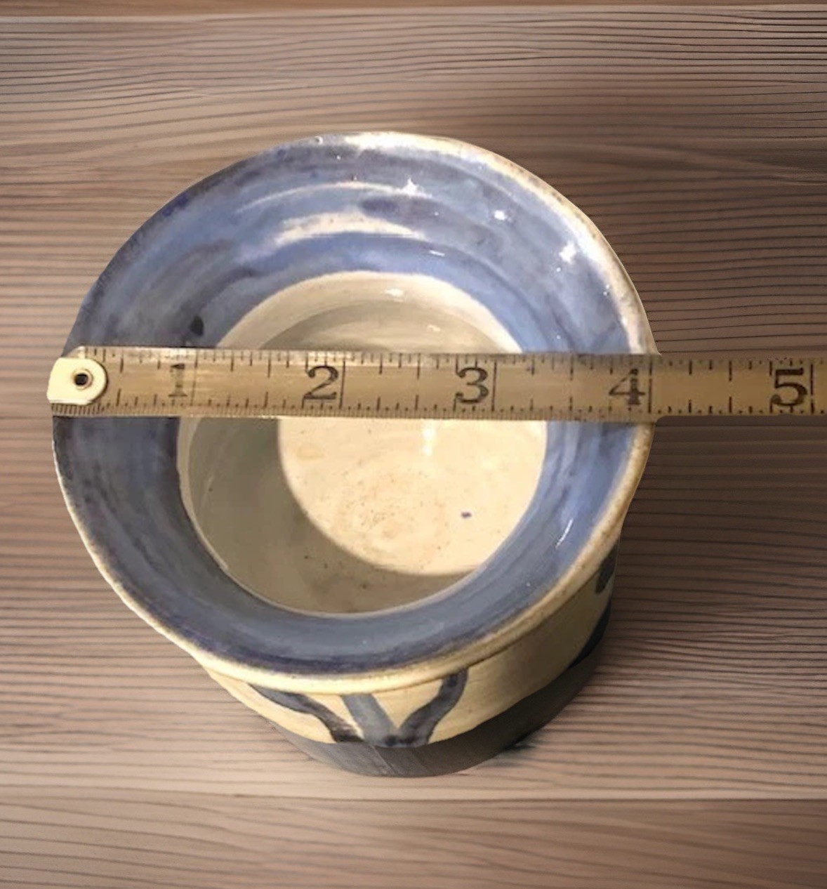 Vintage Studio Art Pottery Bowl Speckled Glaze Blue Floral Design