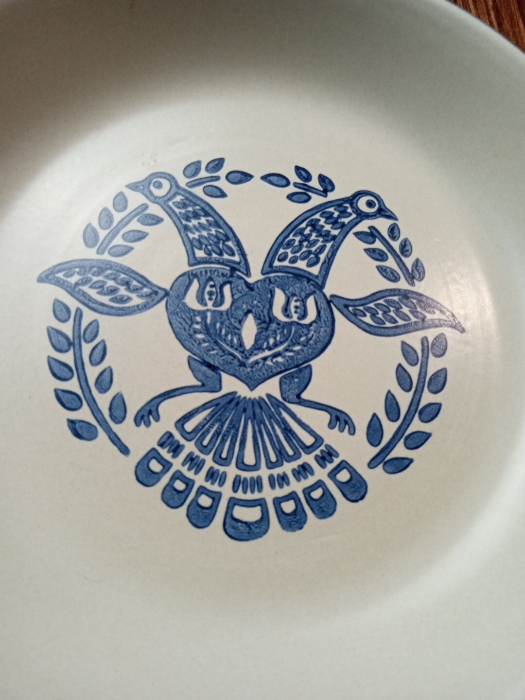 Stoneware Bowl With Birds In The Shape Of Heart /Goat Head