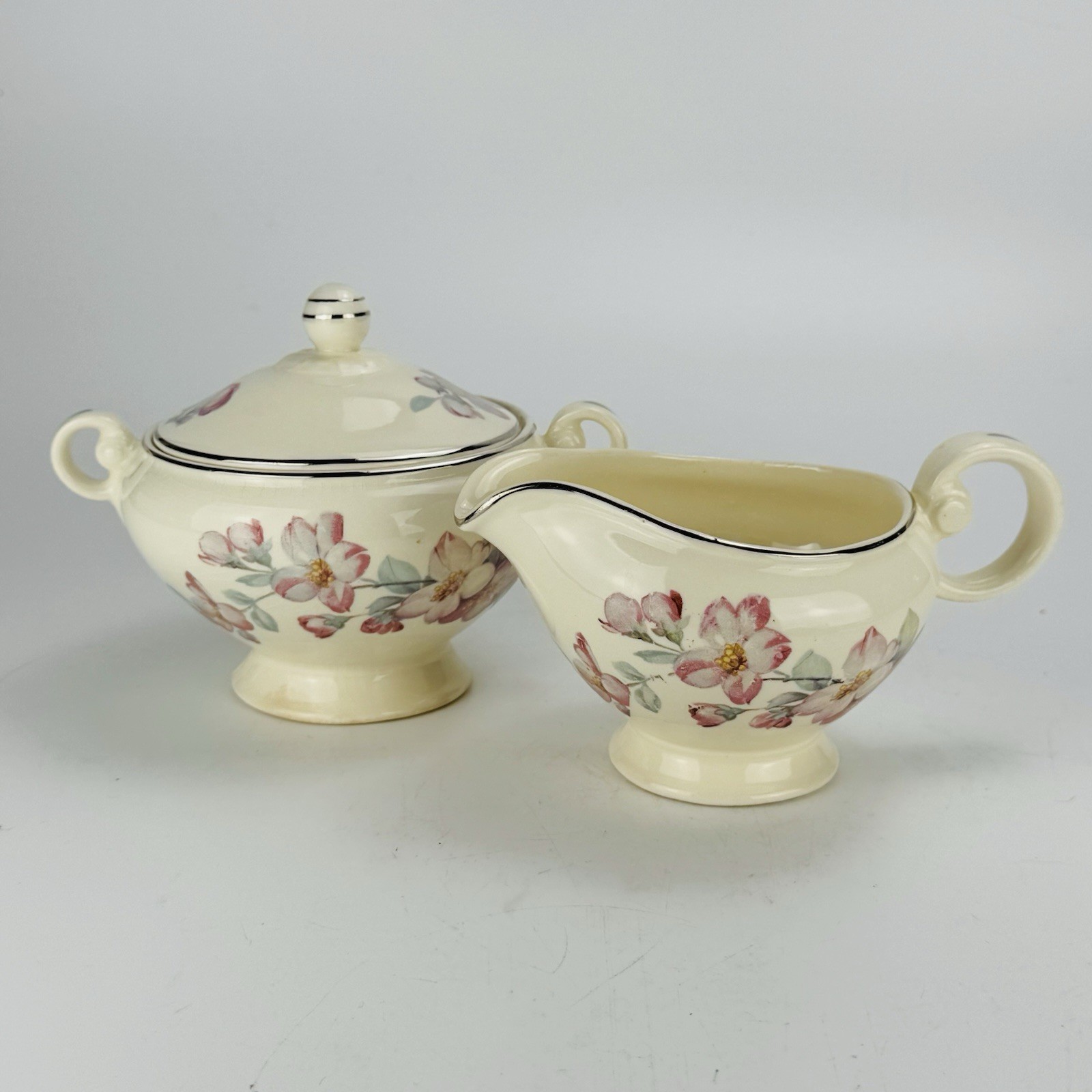 Vintage Taylor Smith Taylor 9378 Creamer Covered Sugar Bowl Floral TS&T