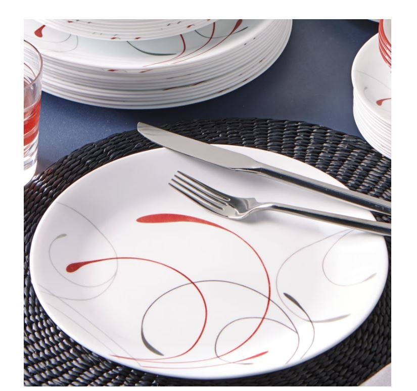 2 pack Corelle Splendor, White and Red Round Dinner Plate, 10.25″