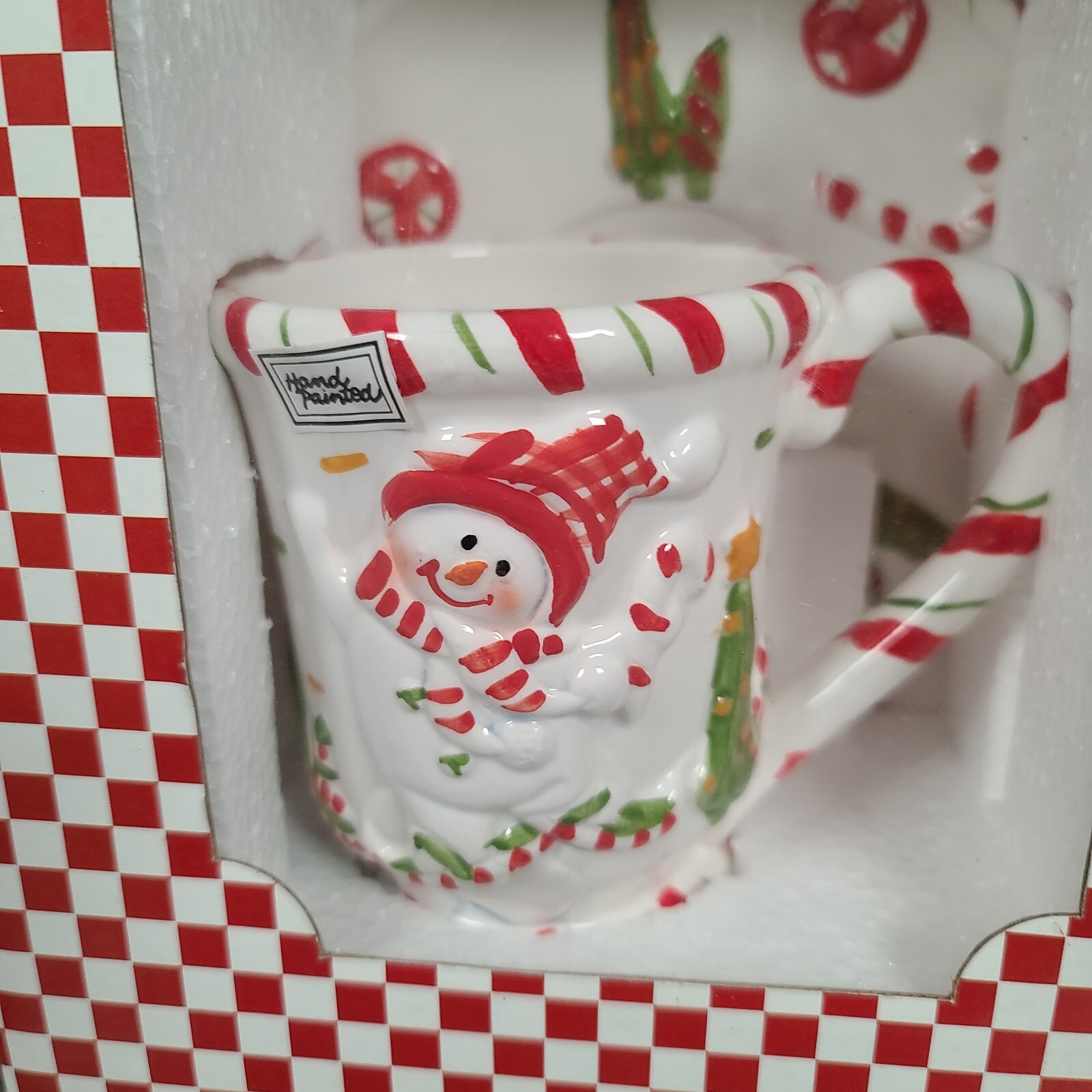 Cookies For Santa Christmas Cookie Plate & Mug Matched Set w/Snowman Candy Canes