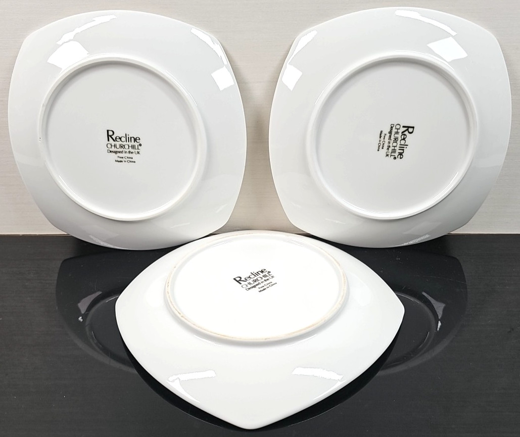 3 Churchill Recline Square Salad Plate Set White Elegant Serving Dining Dish Lot