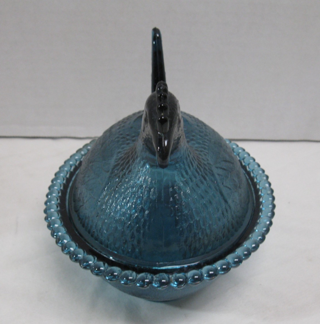 Indiana Glass Confederate Bicentennial Blue Hen on Nest with Beaded Nest READ