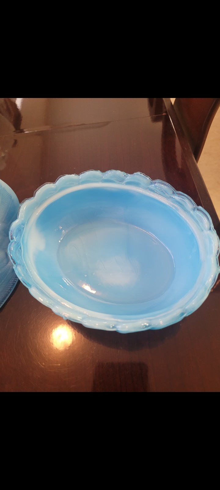 Vintage Blue Slag Glass Hen on Nest Covered Bowl Oval Dish w/ Lid 7″ x 4″