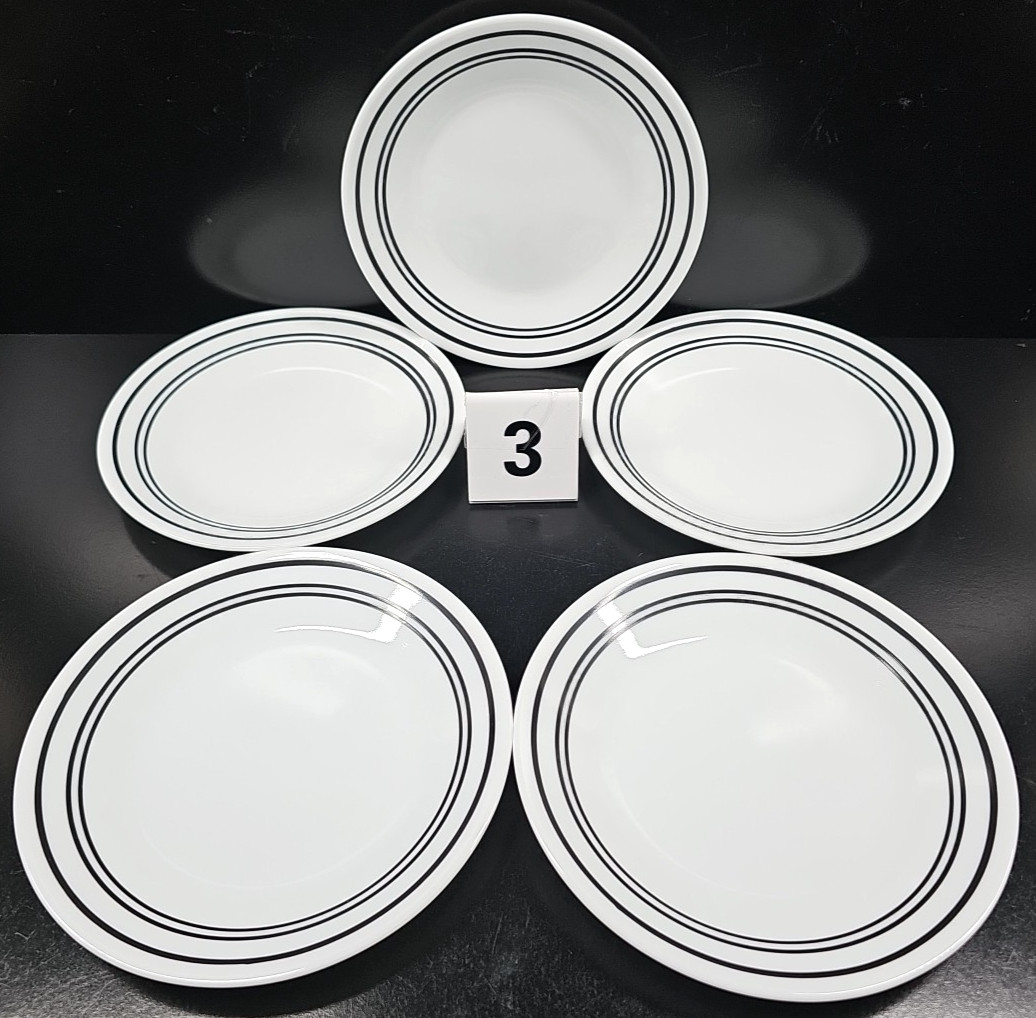 15 Corelle Classic Cafe Black Bread Plates Set Corning Livingware Rings Dish Lot