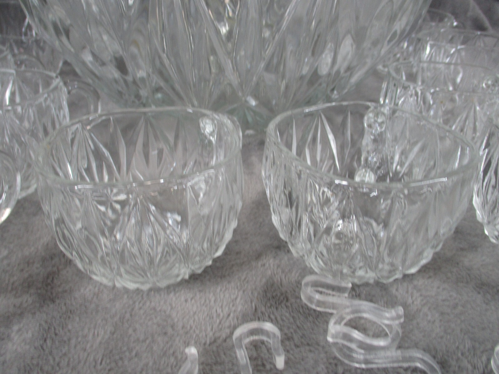 Hazel Atlas William Sport Punch Bowl Cups Hooks Set Square Crystal Cut 25 Piece