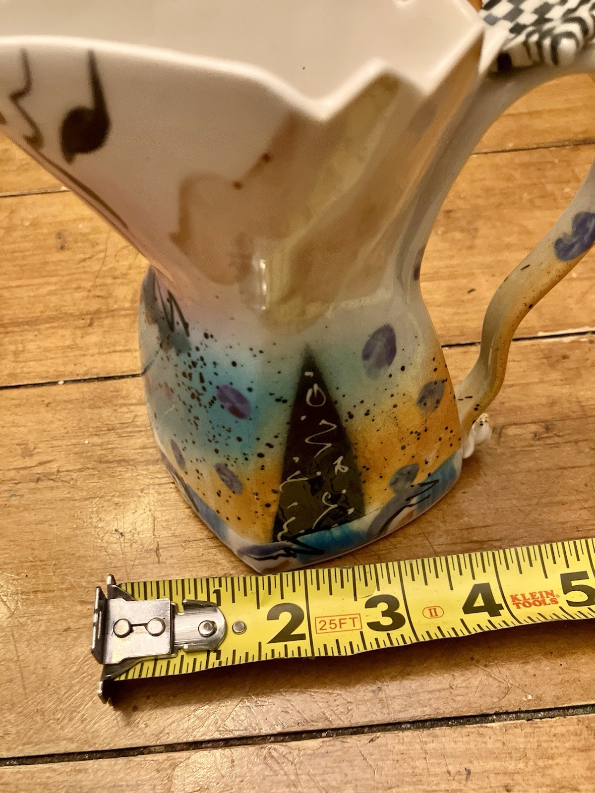 Caroline 1994 Signed Hand Painted Studio Art Pottery Pitcher Vase Postmodern