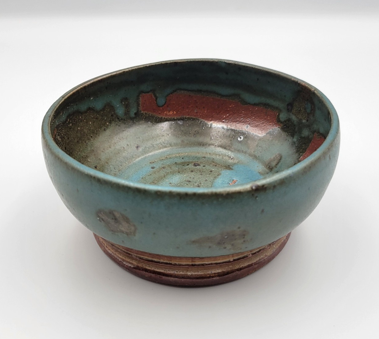 Hand Thrown Art Pottery Bowl Multi Layer Glaze Green Blue Red NM Artist Signed